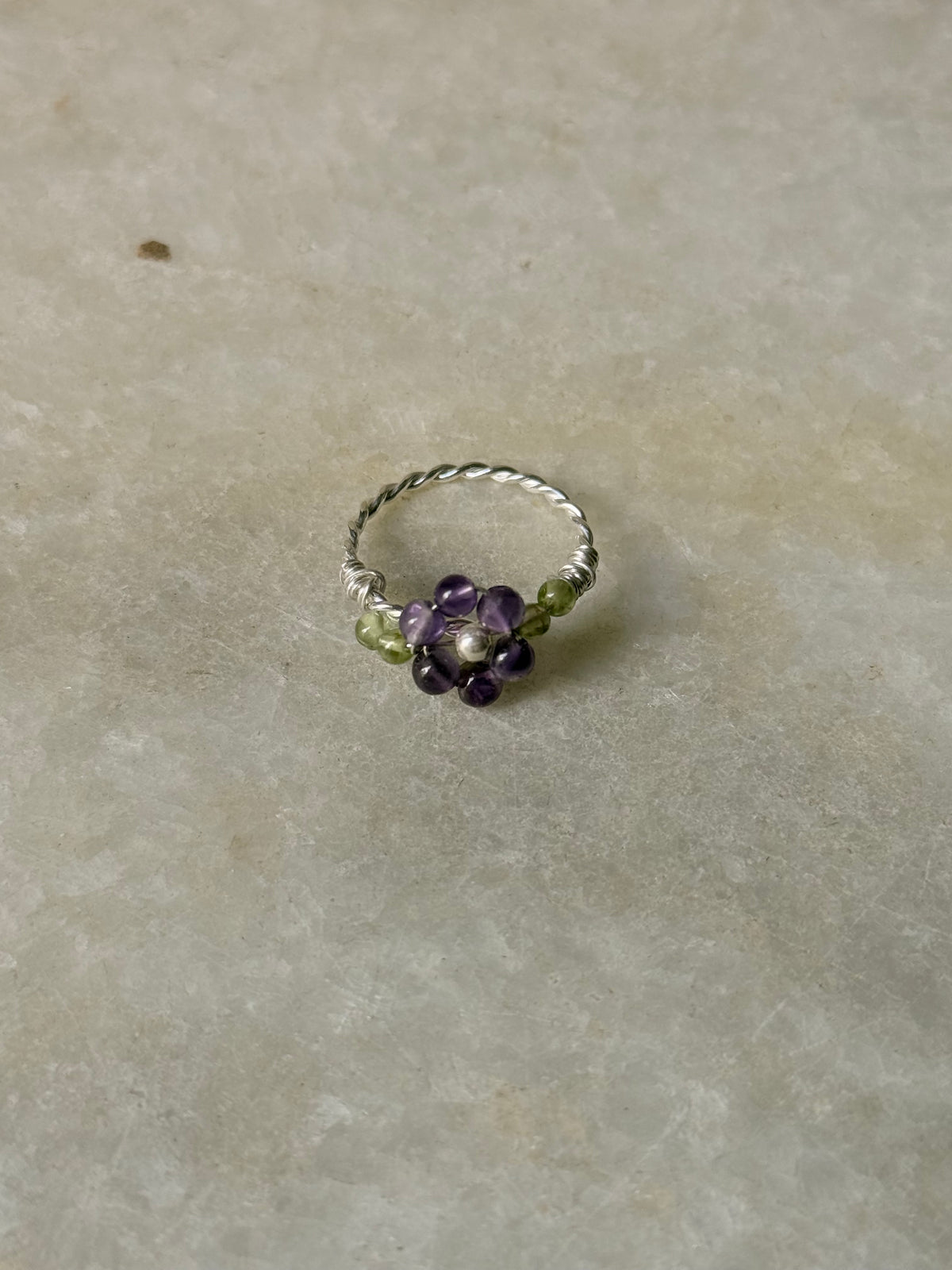 925 Sterling Silver Amethyst & Peridot Floral Wire Wrapped Handcrafted Ring