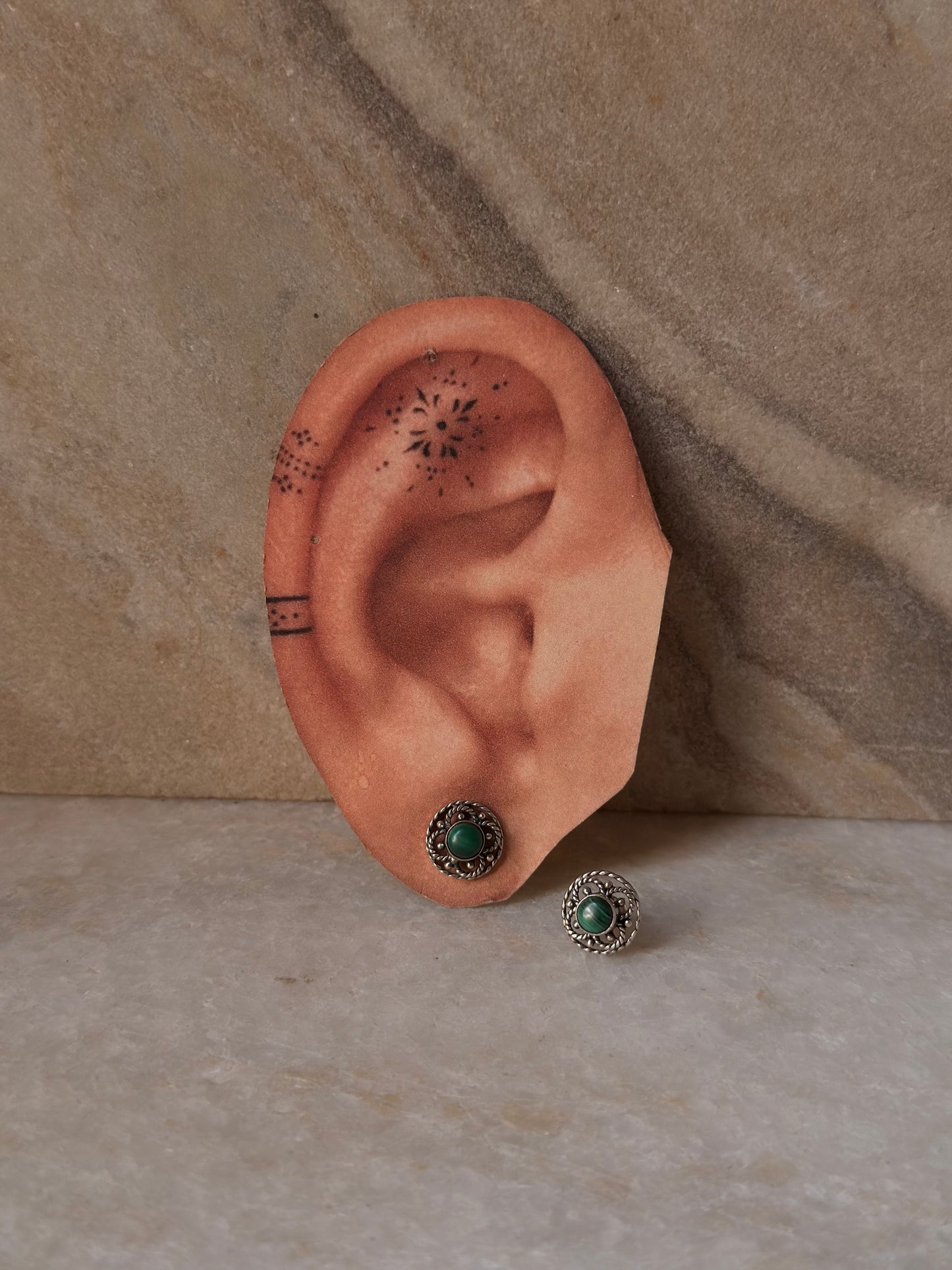 925 Sterling Silver Malachite Flower Earrings