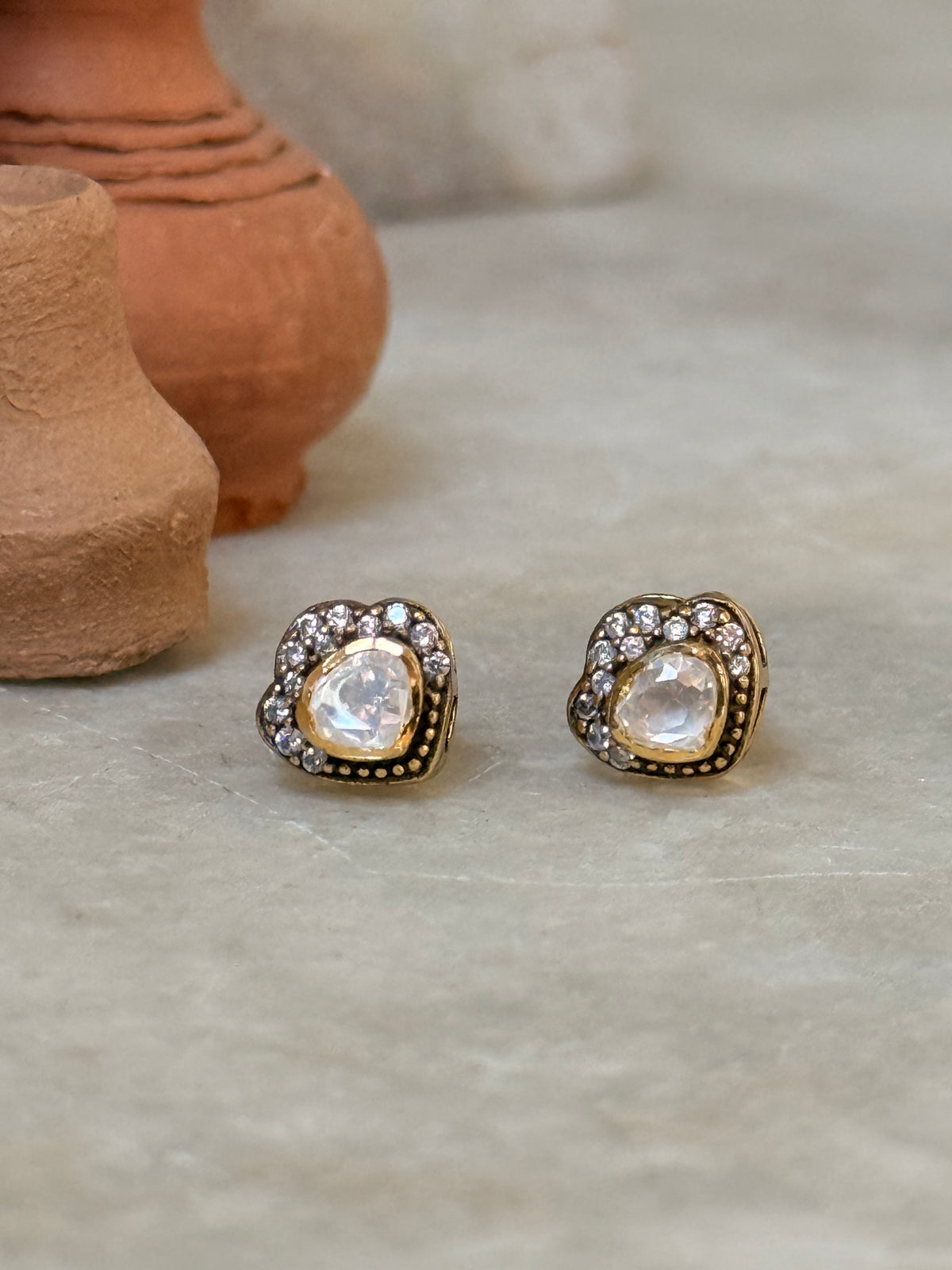925 Sterling Silver Gold Plated Moissanite Polki Studs Earrings