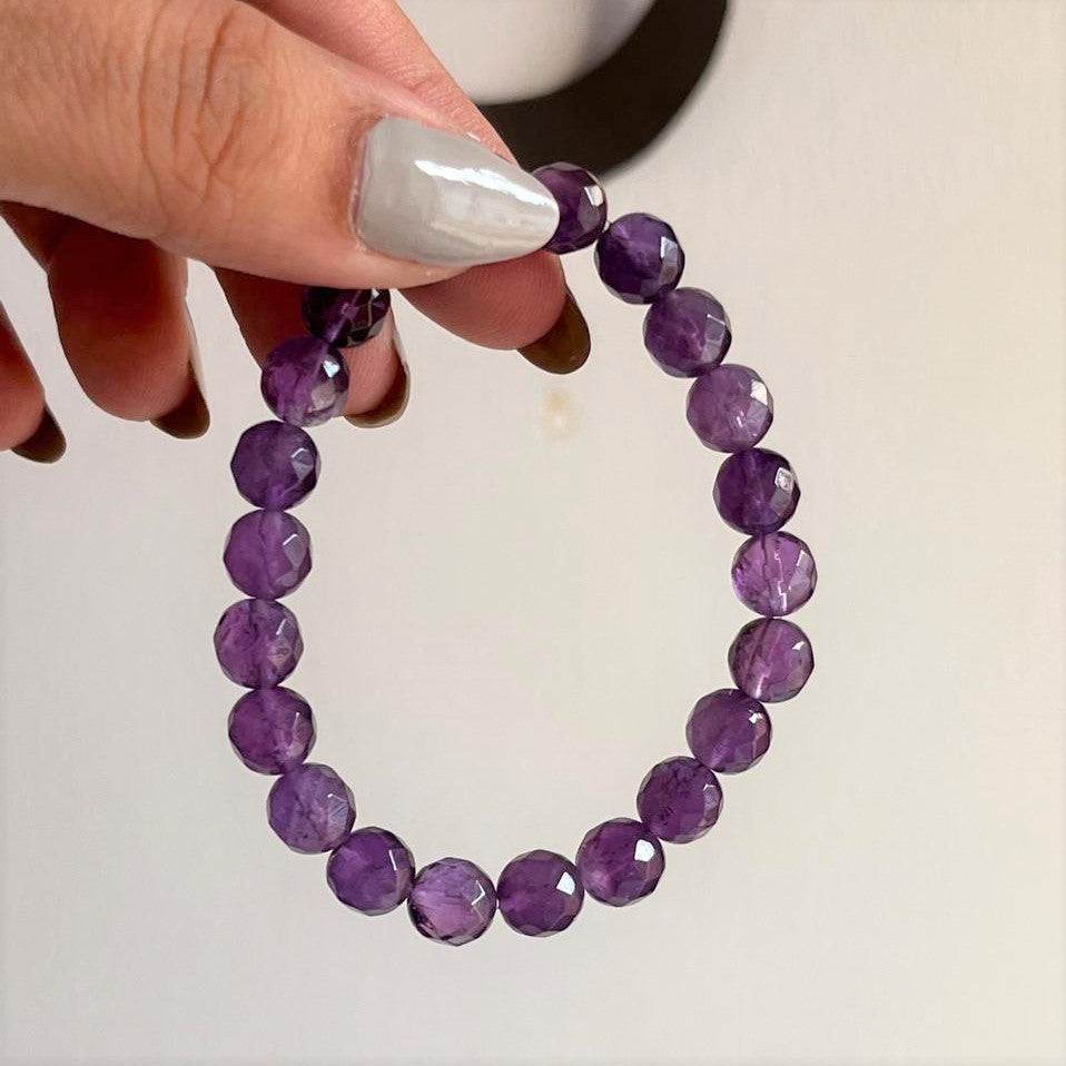 8MM Amethyst Natural Crystal Bracelet with Diamond Cut