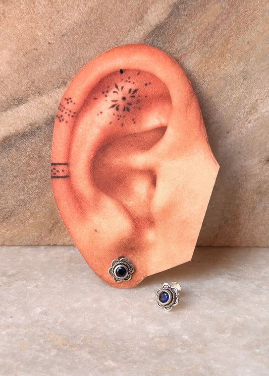 925 Sterling Silver South Screw Blue Cz Flower Studs