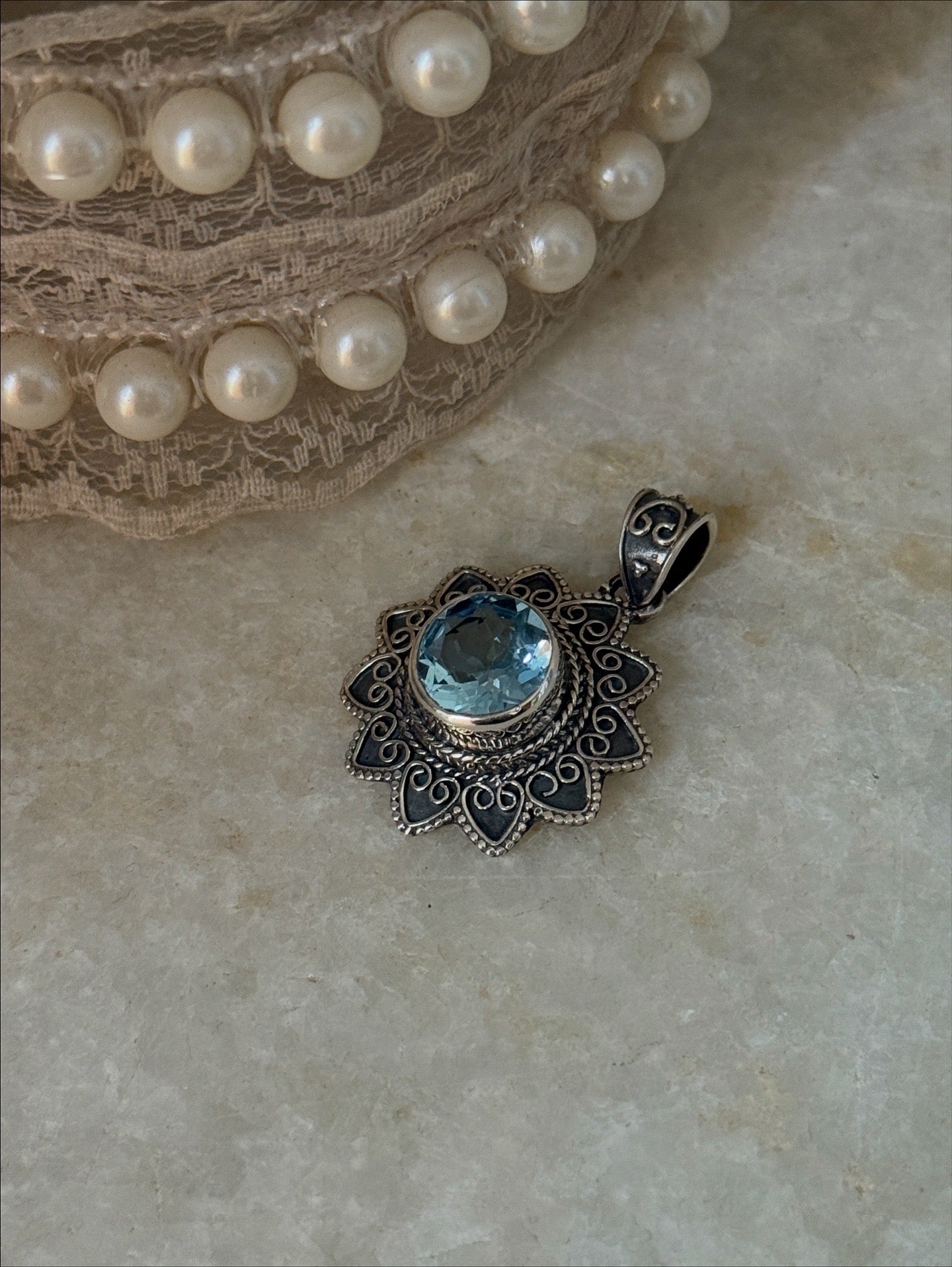 Blue Topaz Mandala Boho 925 Sterling Silver Pendant