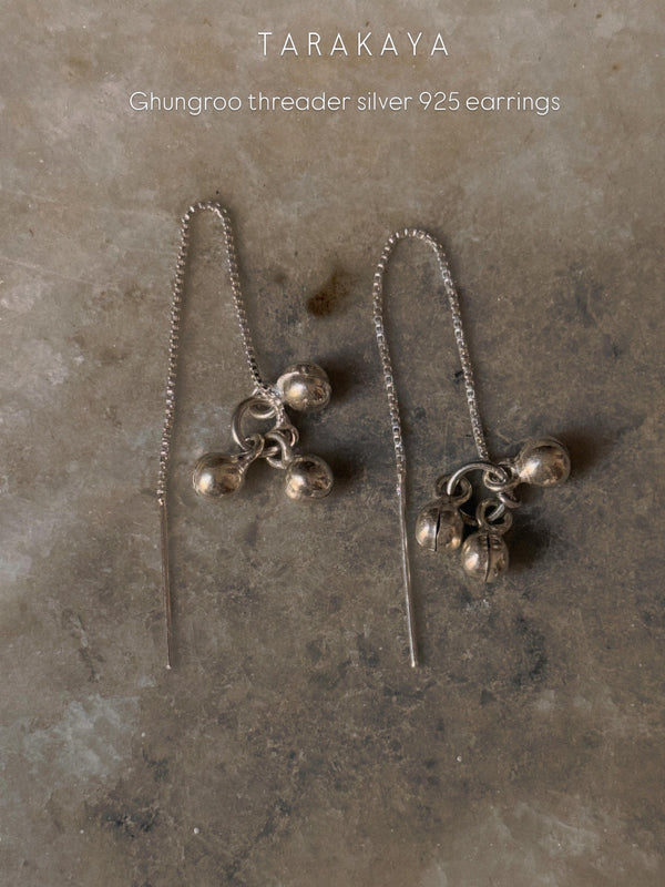 925 Sterling Silver Ghungroo Threader/ Sui Dhaga Earrings