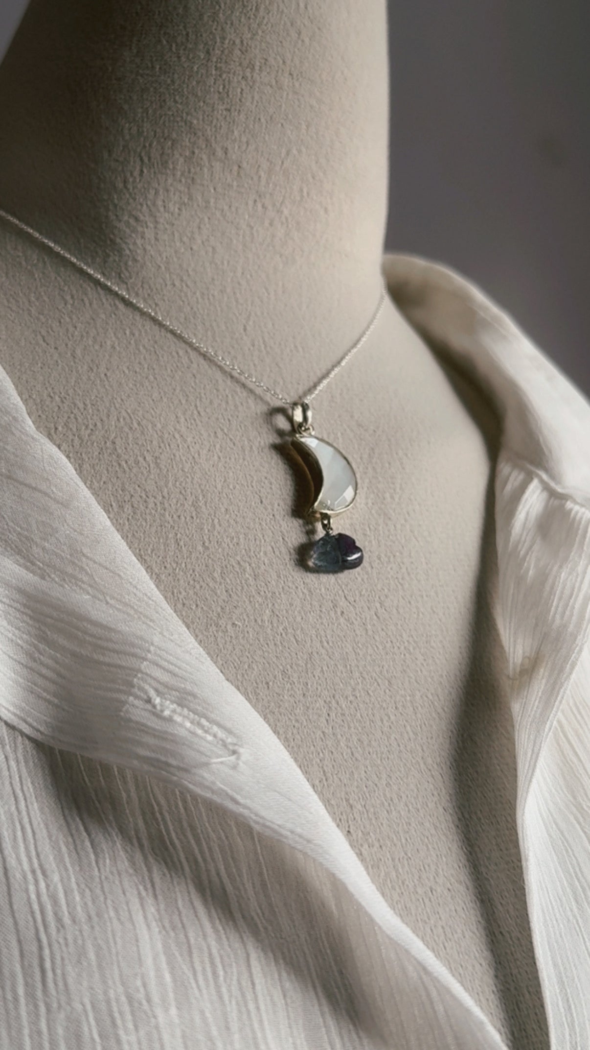 Moonstone Moon Fluorite Cloud 925 Sterling Silver Pendant