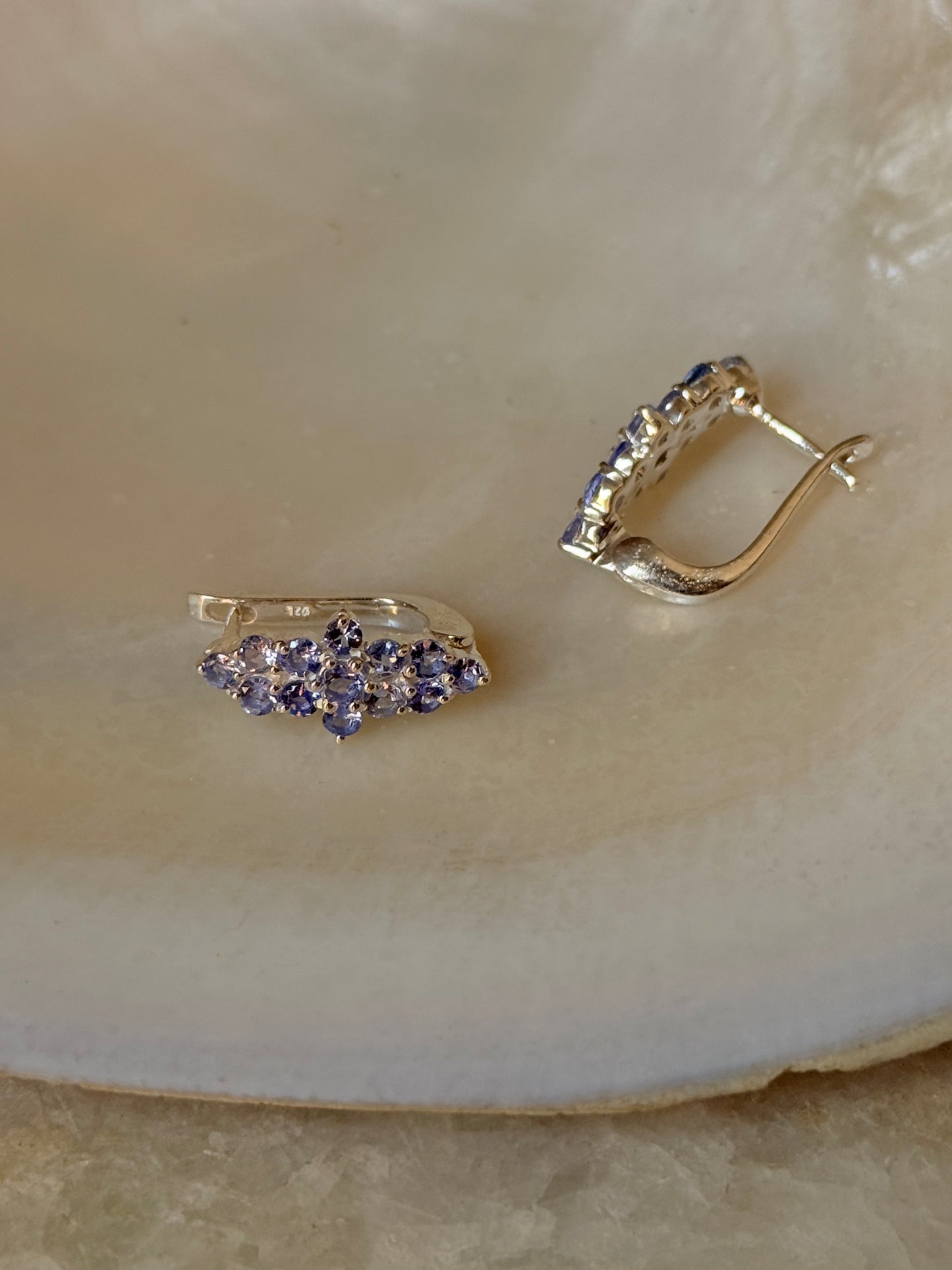 925 Sterling Silver Tanzanite long Flower Statement Earrings