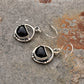 925 Sterling Silver Black Onyx Half Round Rustic Contemporary Style Hook Earrings