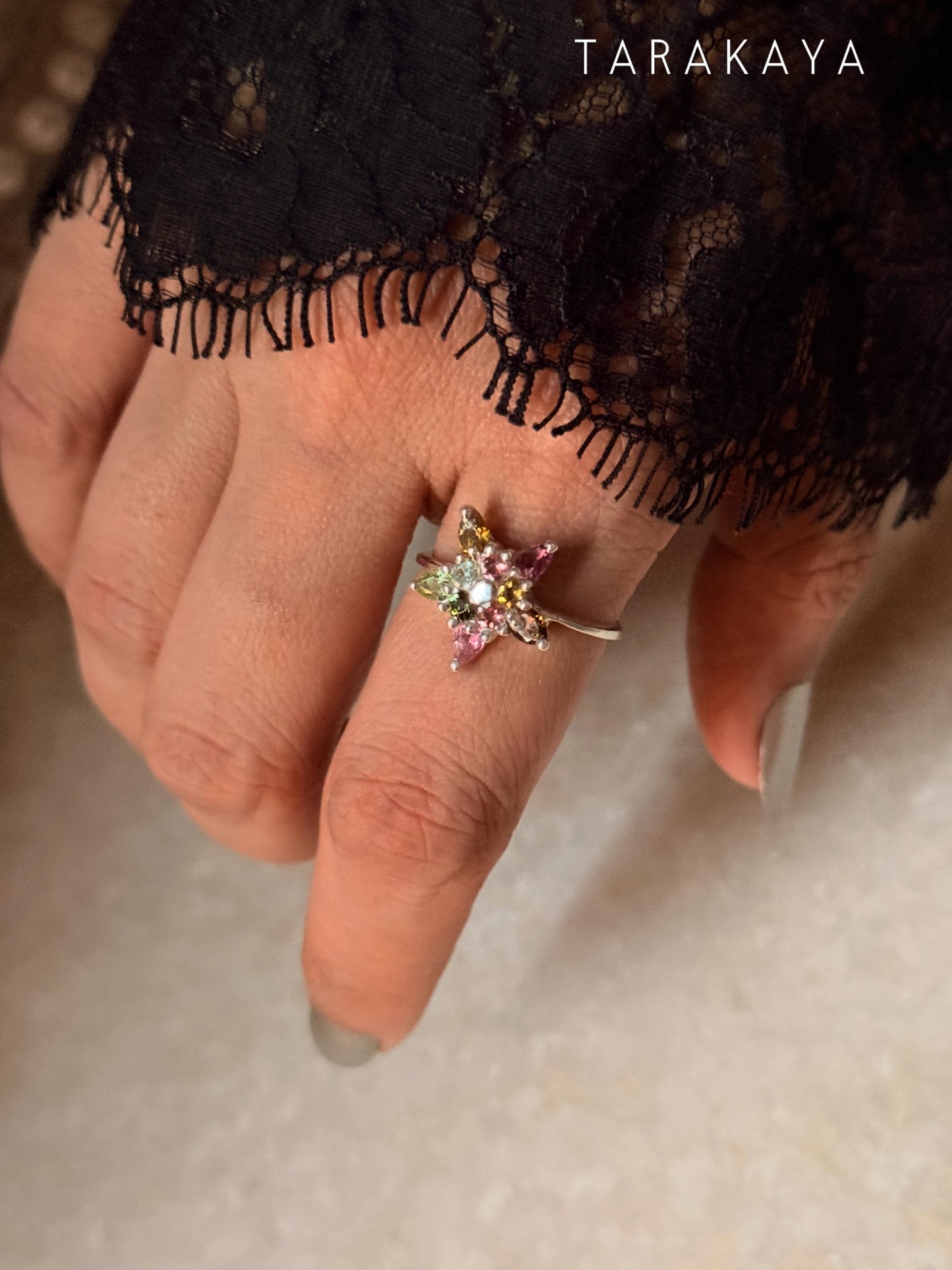 925 Sterling Silver Multi Tourmaline star Ring