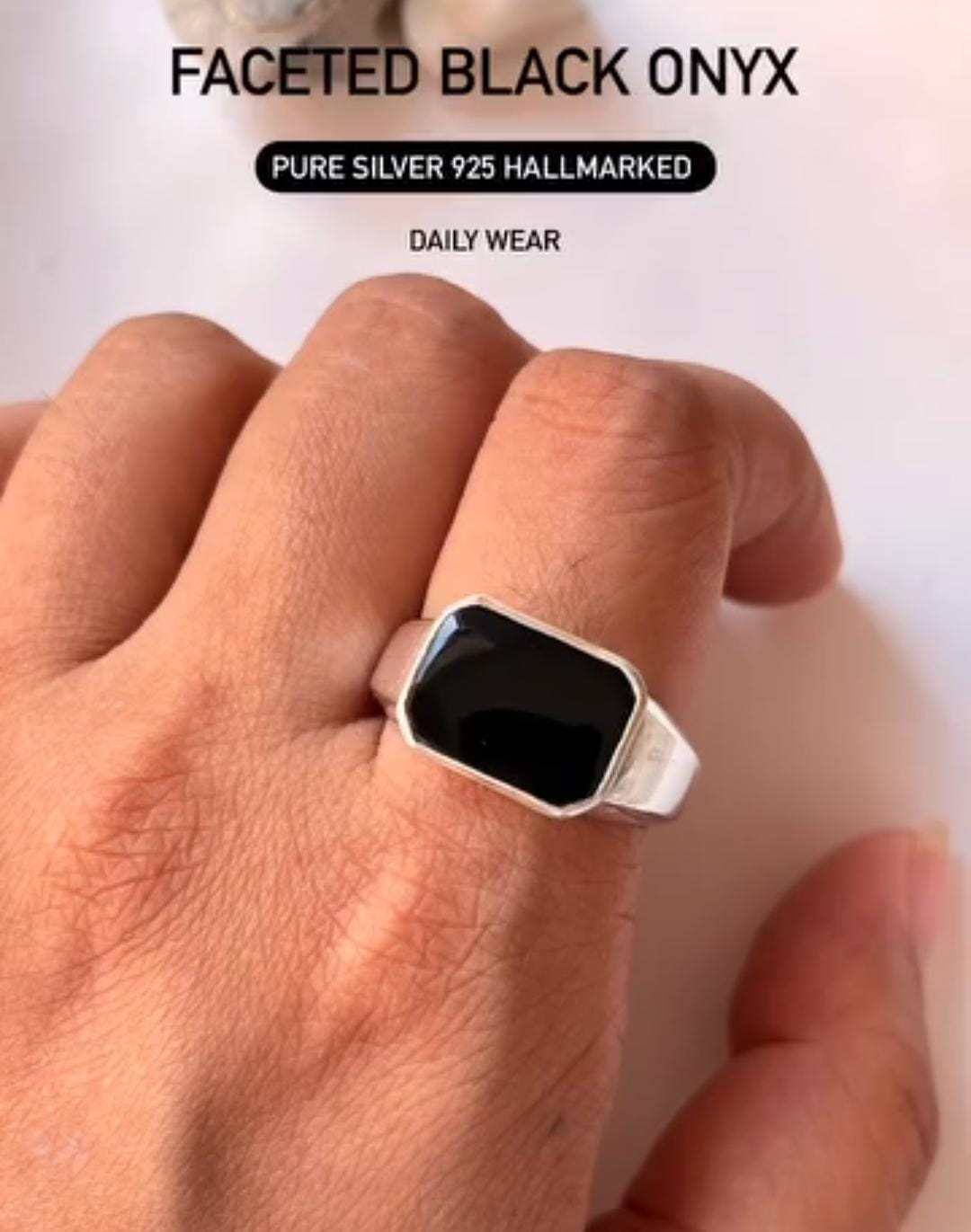 Silver Signet Ring with Black Onyx Stone