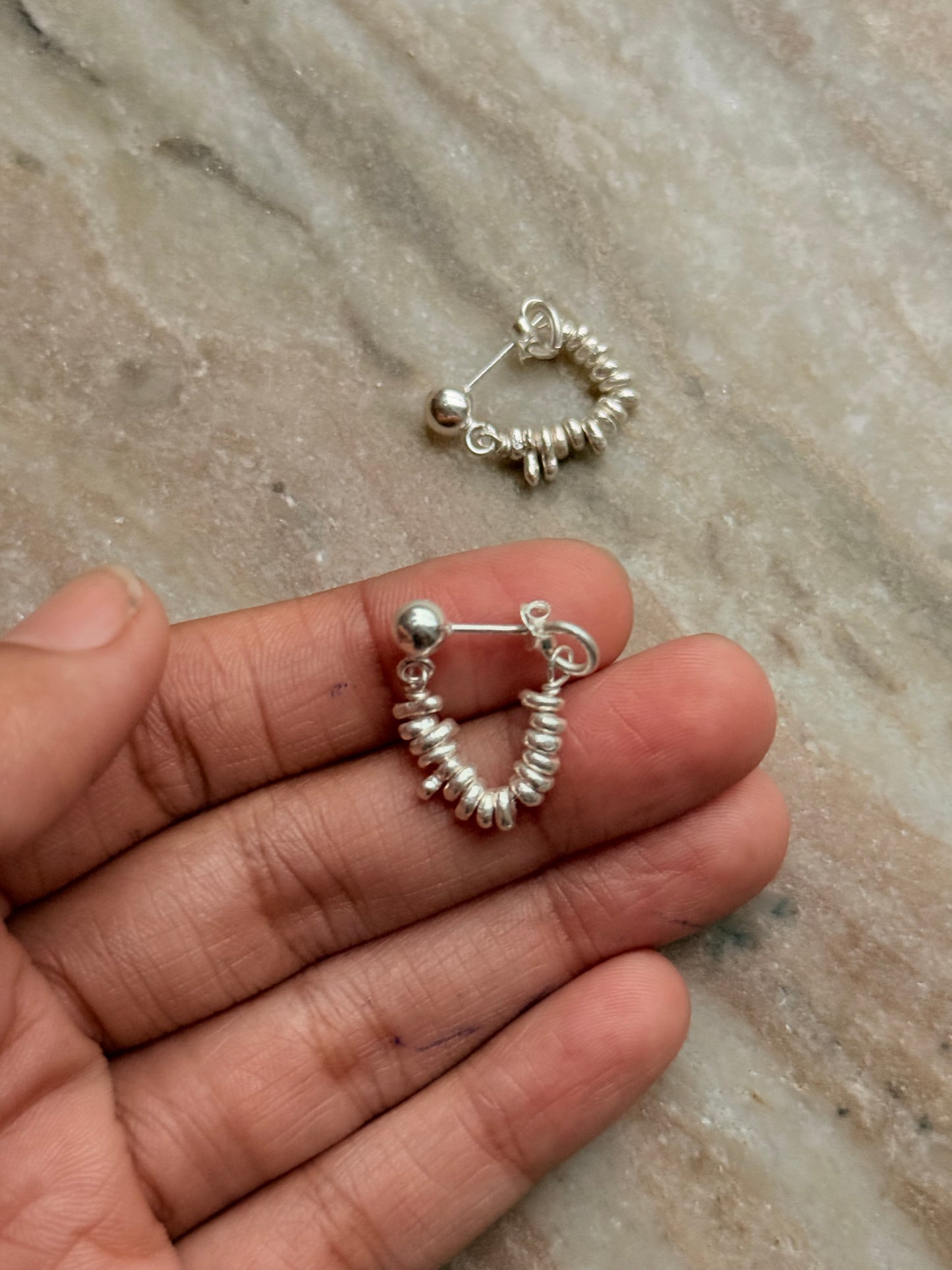 925 Sterling Silver Hill Tribe Molten Silver Beads Handcrafted Chunky Connector Studs