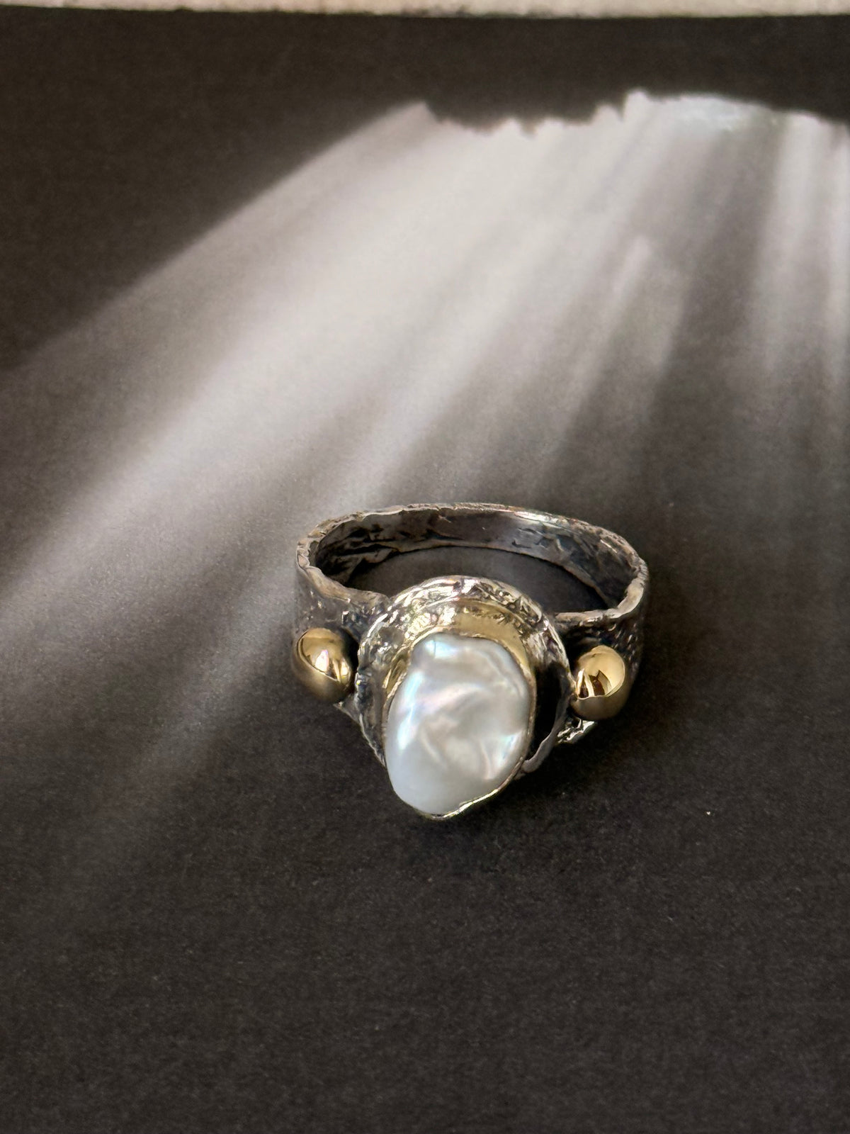 925 Sterling Silver Baroque Pearl Rustic Fusion Handcrafted Ring