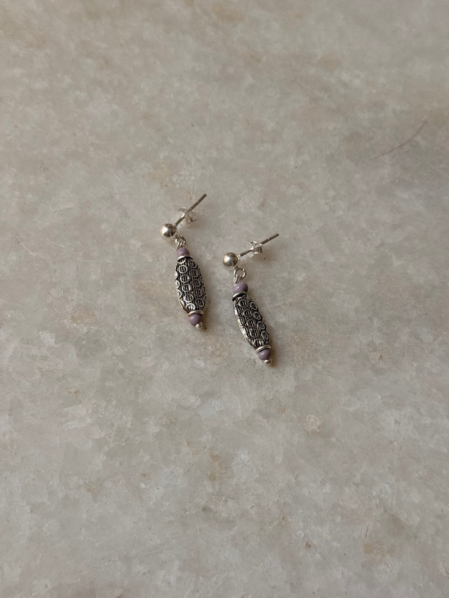 925 Sterling Silver Boho Lavender Beads Studs Earrings