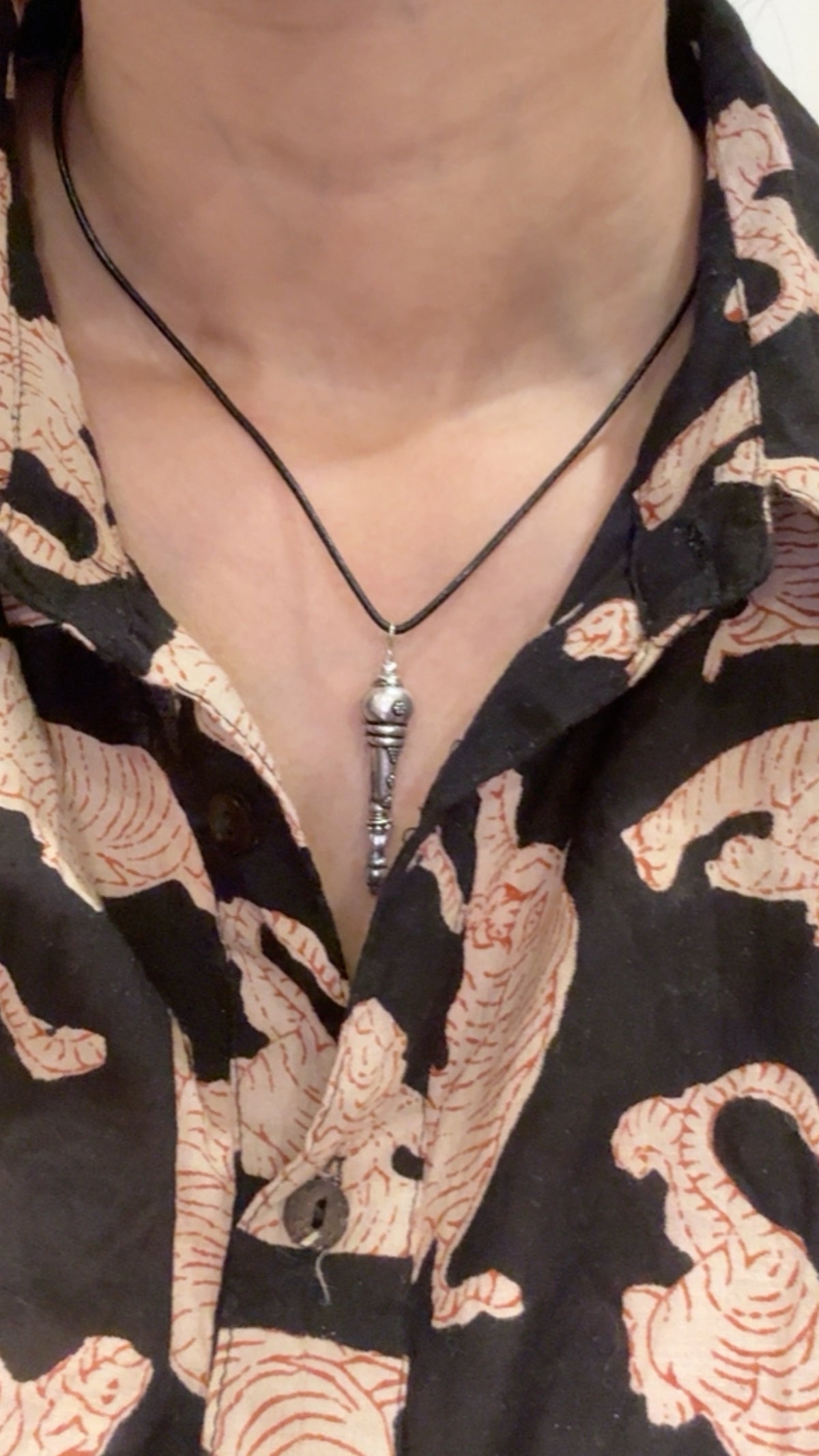 925 Sterling Silver Black Leather Cord Mandali Dolki Necklace