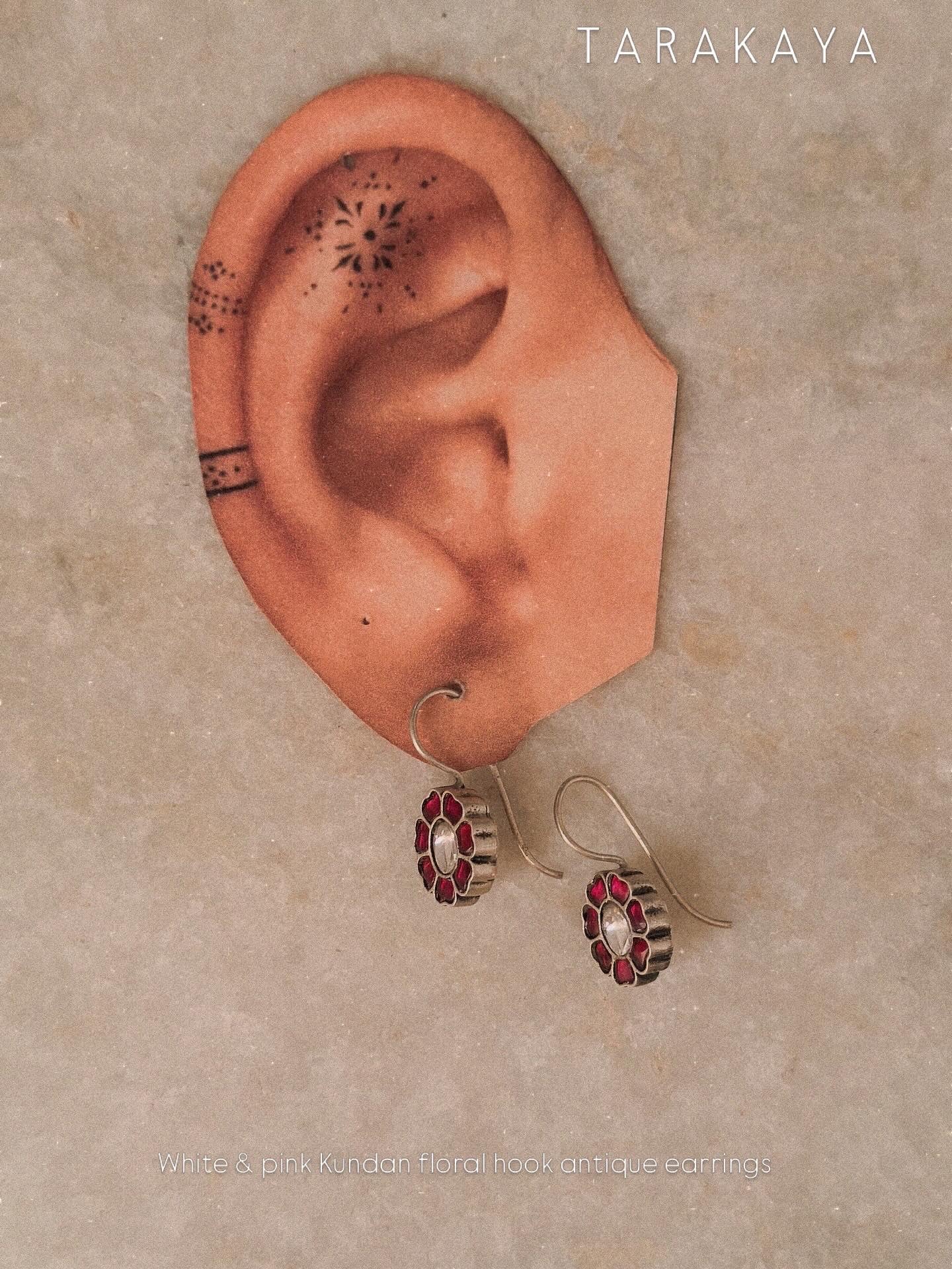 925 Sterling Silver Antique Pink Kundan Meenakari Earrings