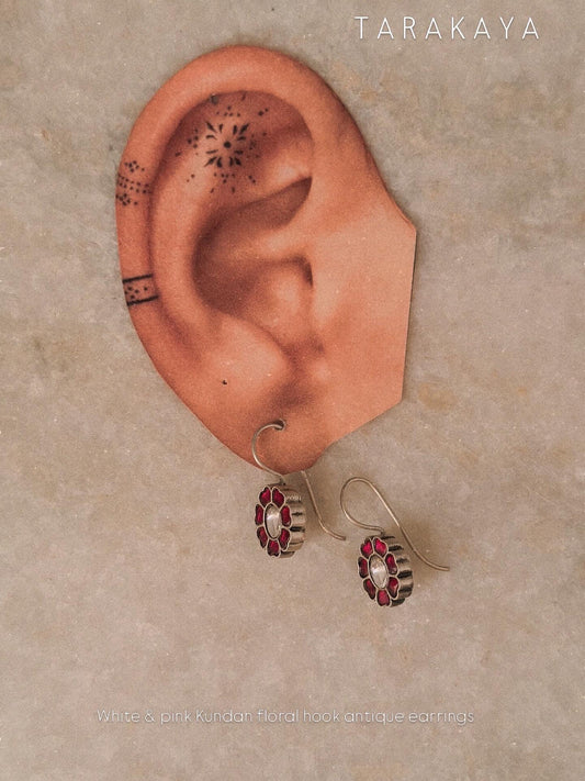 925 Sterling Silver Antique Pink Kundan Meenakari Earrings
