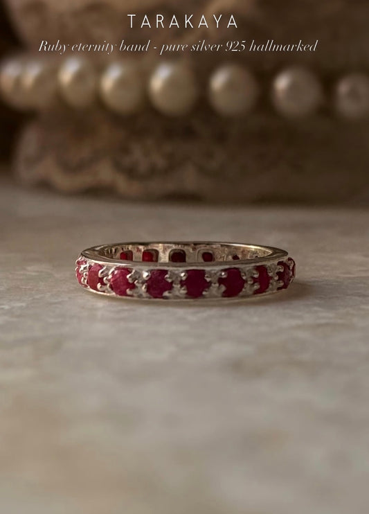 925 Sterling Silver Natural Ruby White Band Ring