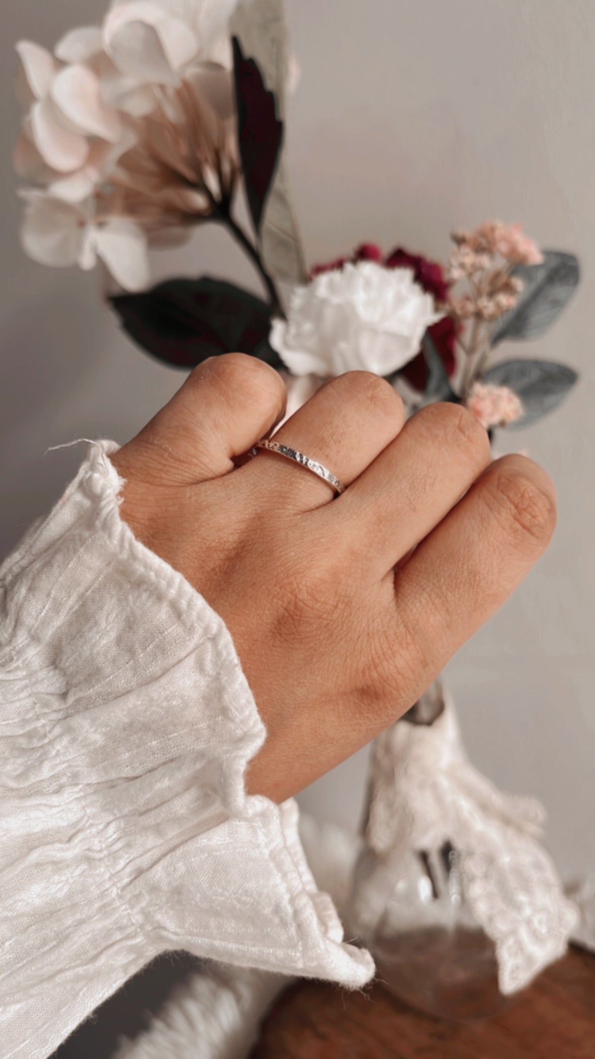 925 sterling silver textured stack band ring