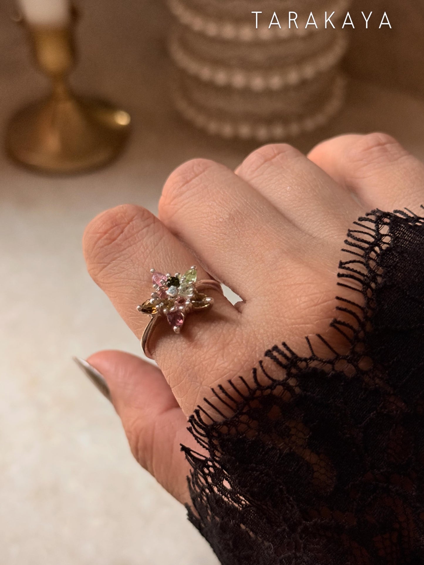 925 Sterling Silver Multi Tourmaline star Ring