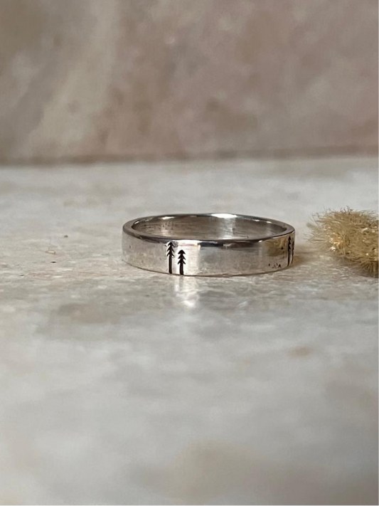 Forest Pine Tree Band 925 Sterling Silver Ring