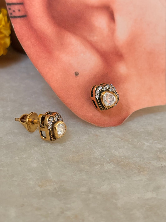 925 Sterling Silver Gold Plated Moissanite Polki Studs Earrings
