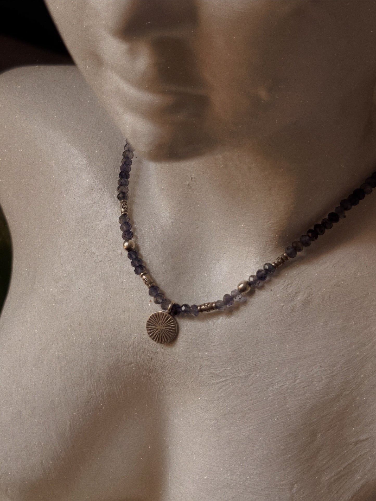 925 Sterling Silver Iolite Faceted 3-4mm Coin Charm Necklace