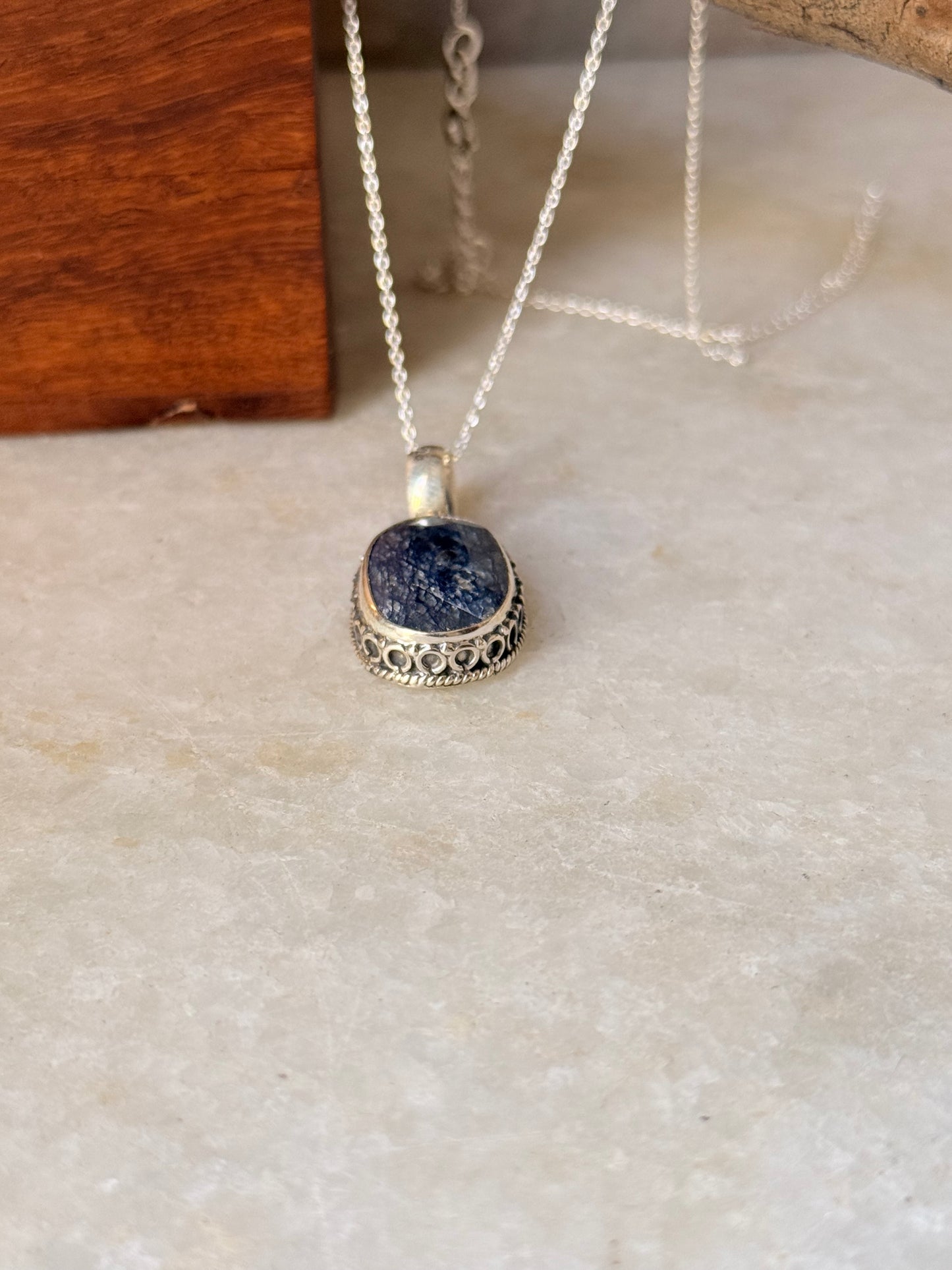 925 Sterling Silver Dumortierite Quartz Faceted Pendant
