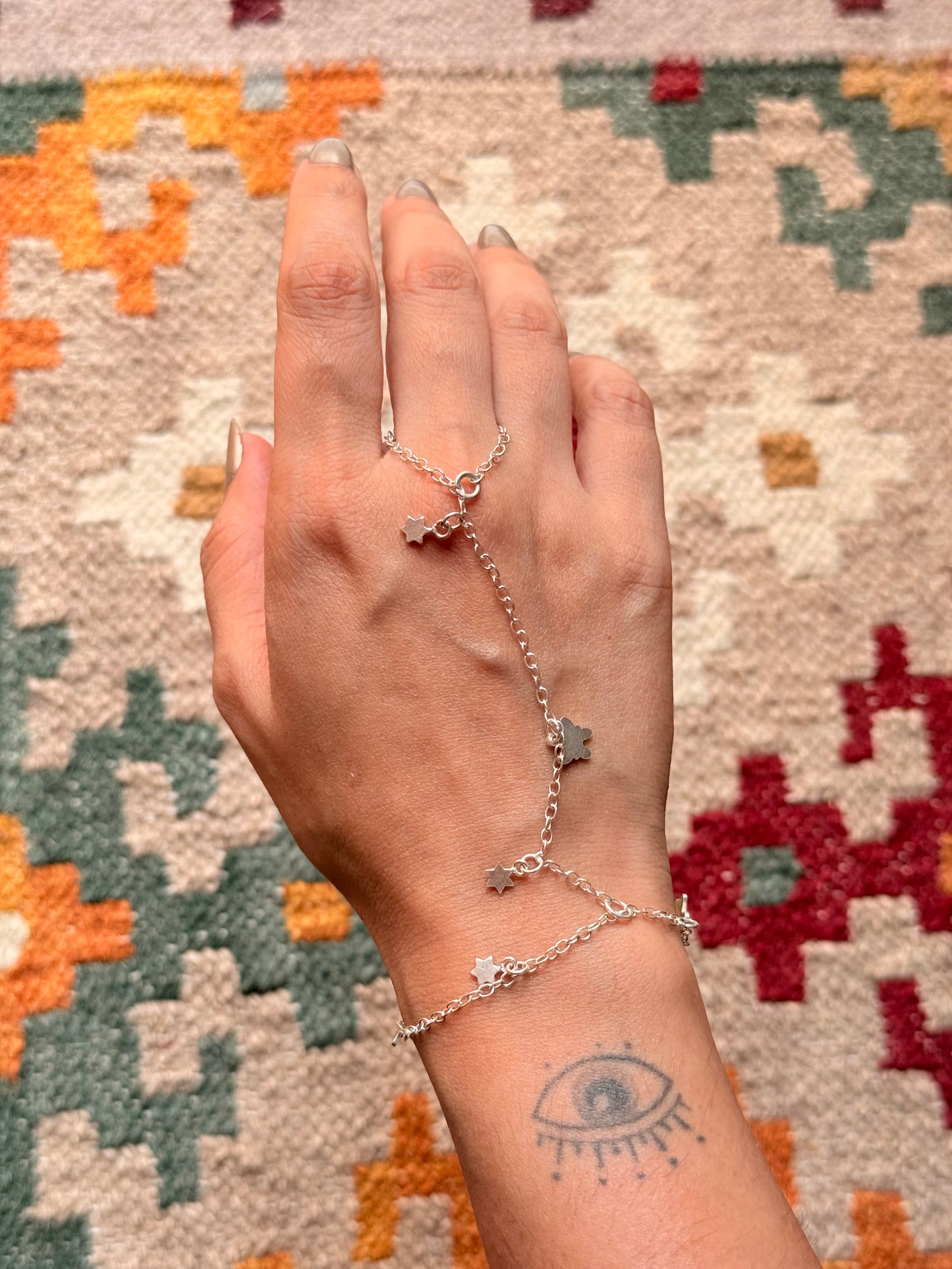 925 Sterling Silver Pretty Butterfly & Star Charms Handcrafted Hand Chain