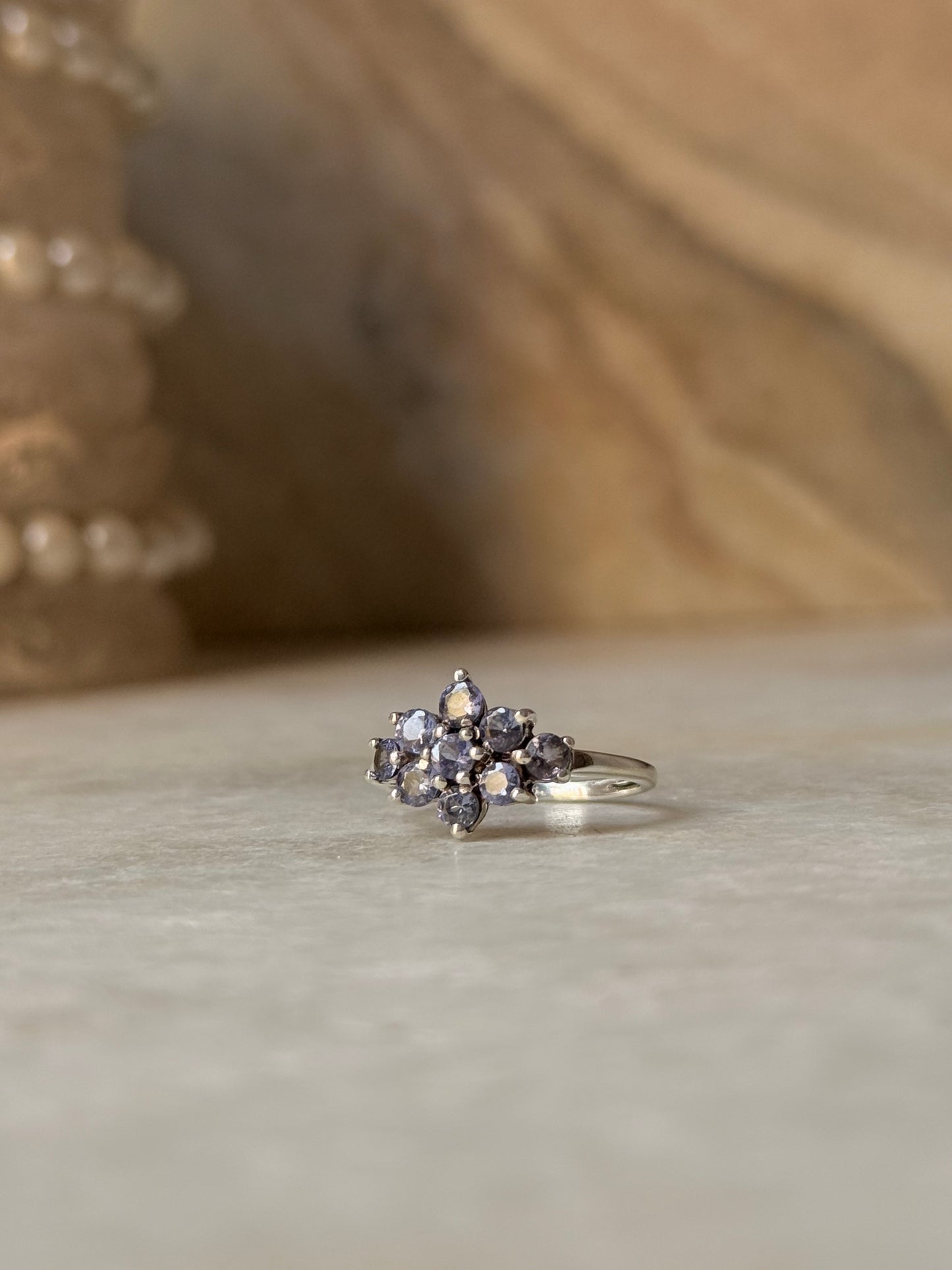 925 Sterling Silver Tanzanite Faceted Flower Ring