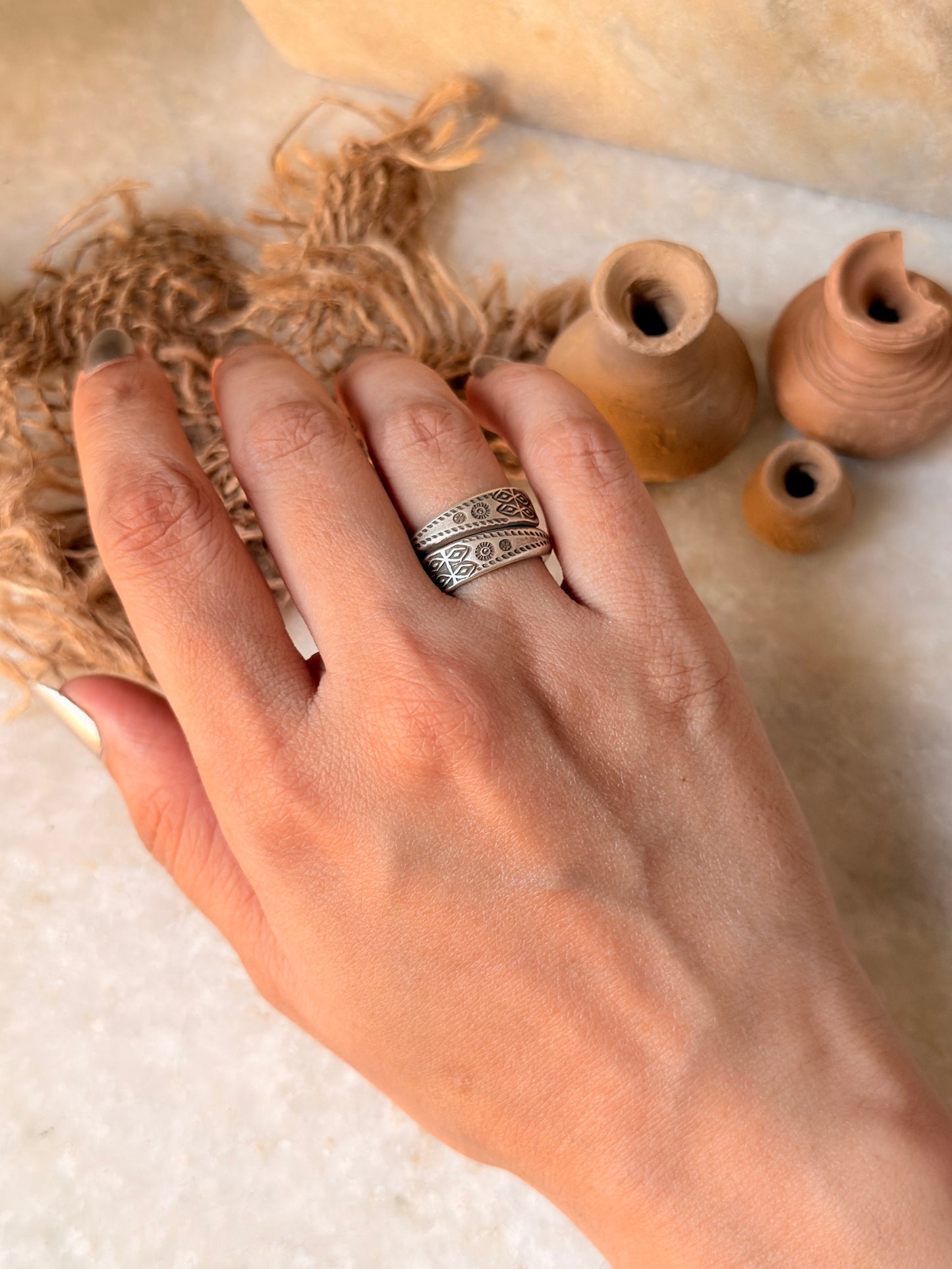 925 Sterling Silver Bohemian Hill Tribe Handcrafted Adjustable Ring