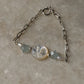 Mother of Pearl Moon Face Carved , Fresh Water Pearls & Aquamarine Craved Stars , Paper Clip Handcrafted 925 Sterling Silver Bracelet