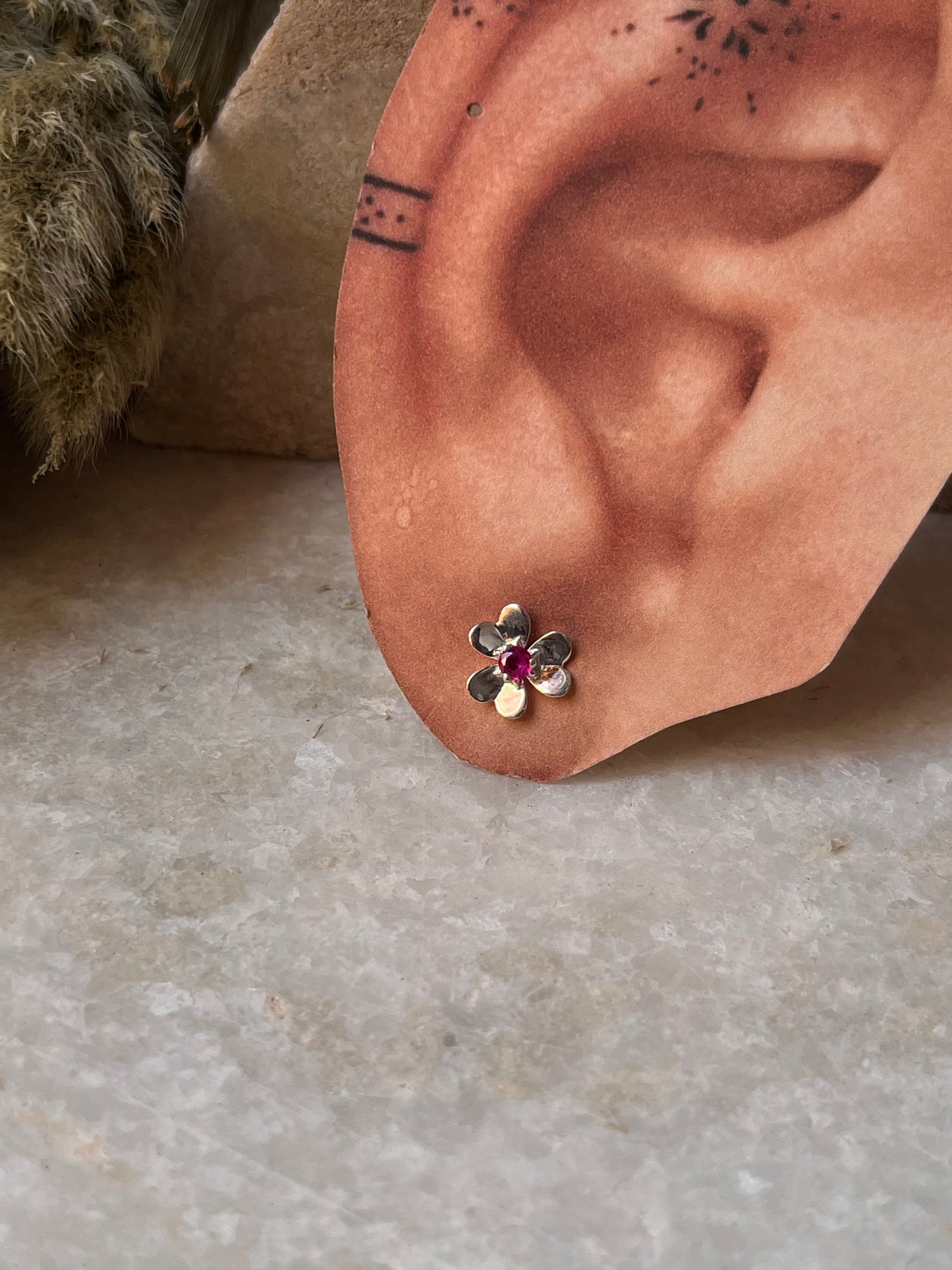 Ruby Lab Grown Flower 925 Sterling Silver Studs