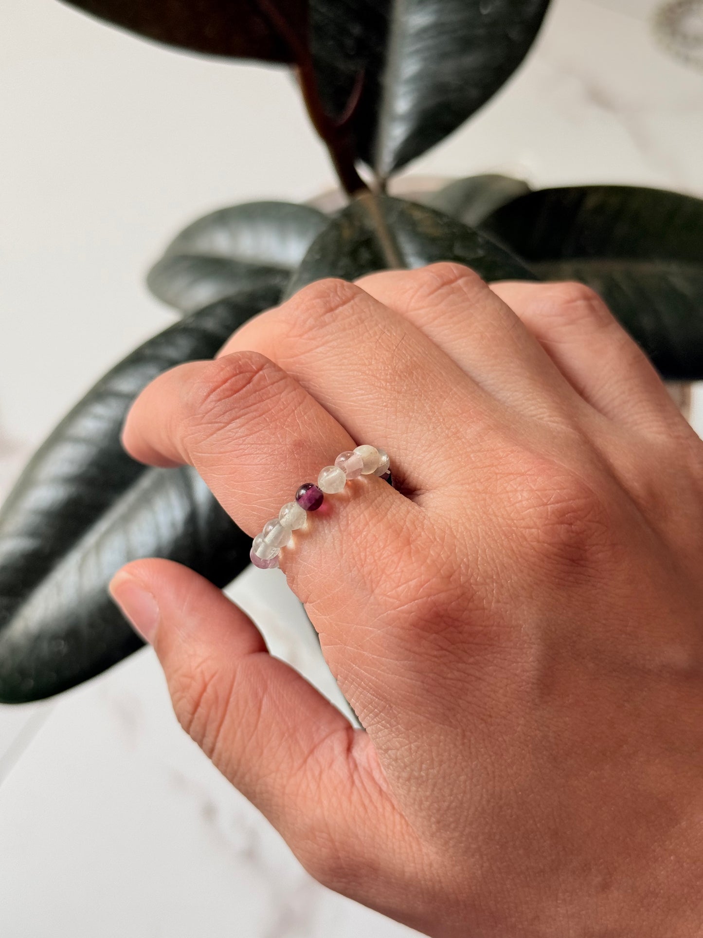 Natural Crystal Fluorite 4mm Stretchy Rings