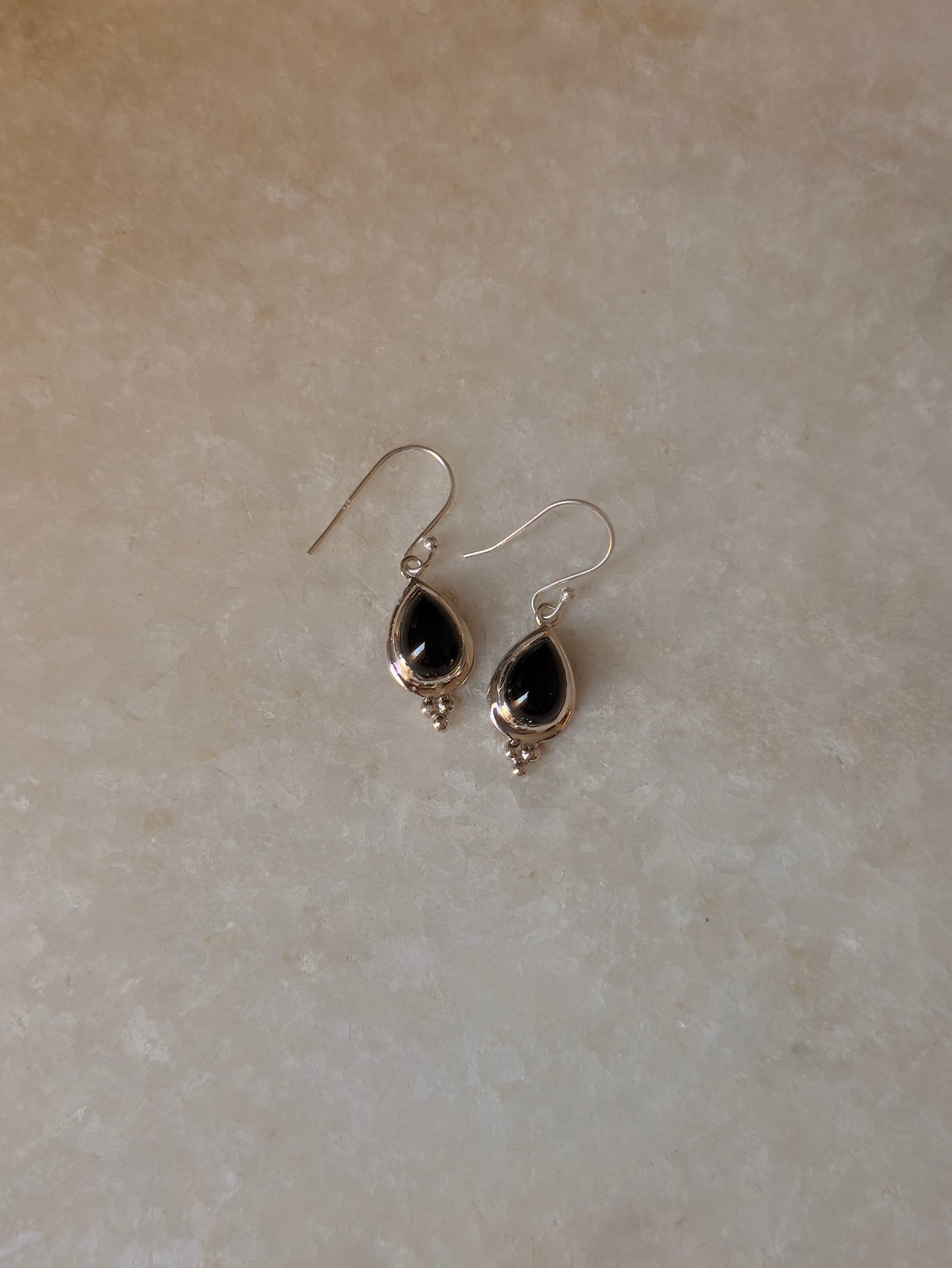 925 Sterling Silver Black Onyx Pear Rawa Handcrafted Hook Earrings