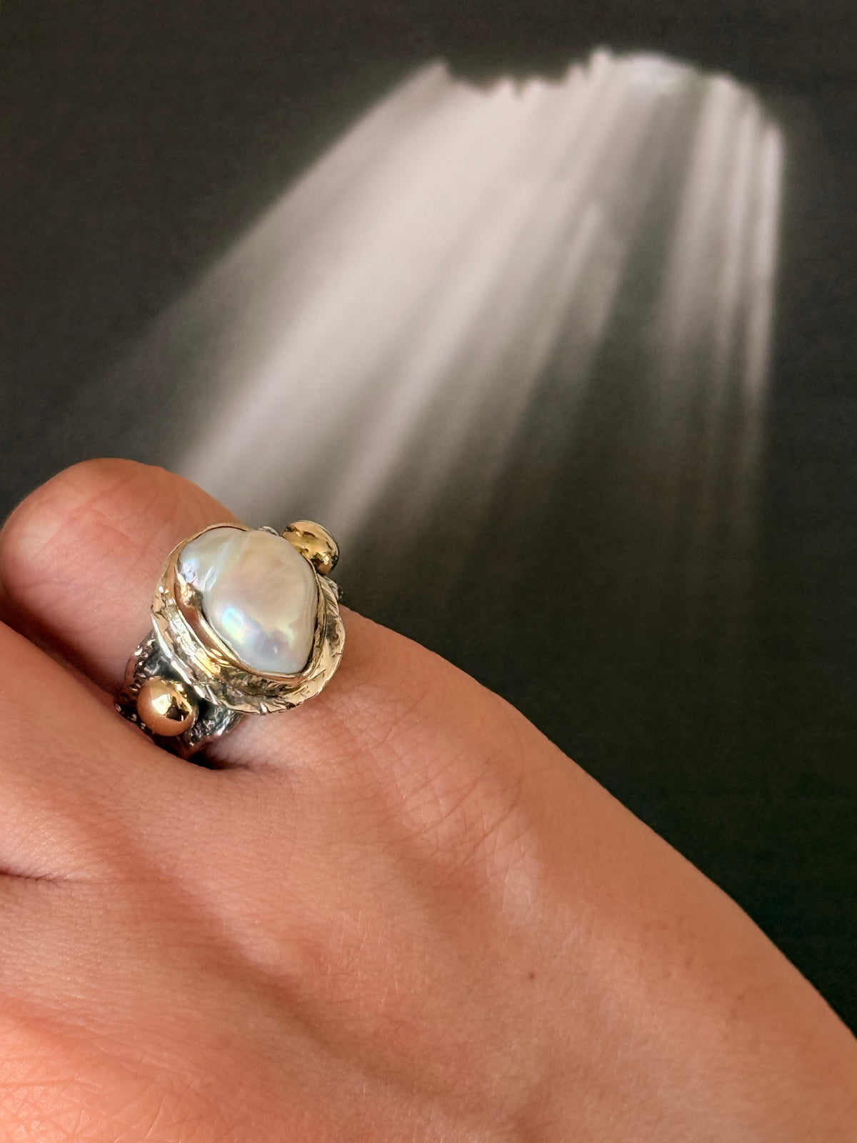 925 Sterling Silver Baroque Pearl Rustic Fusion Handcrafted Ring