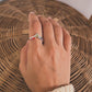 Elegant V-shaped silver ring featuring seven chakra gemstones