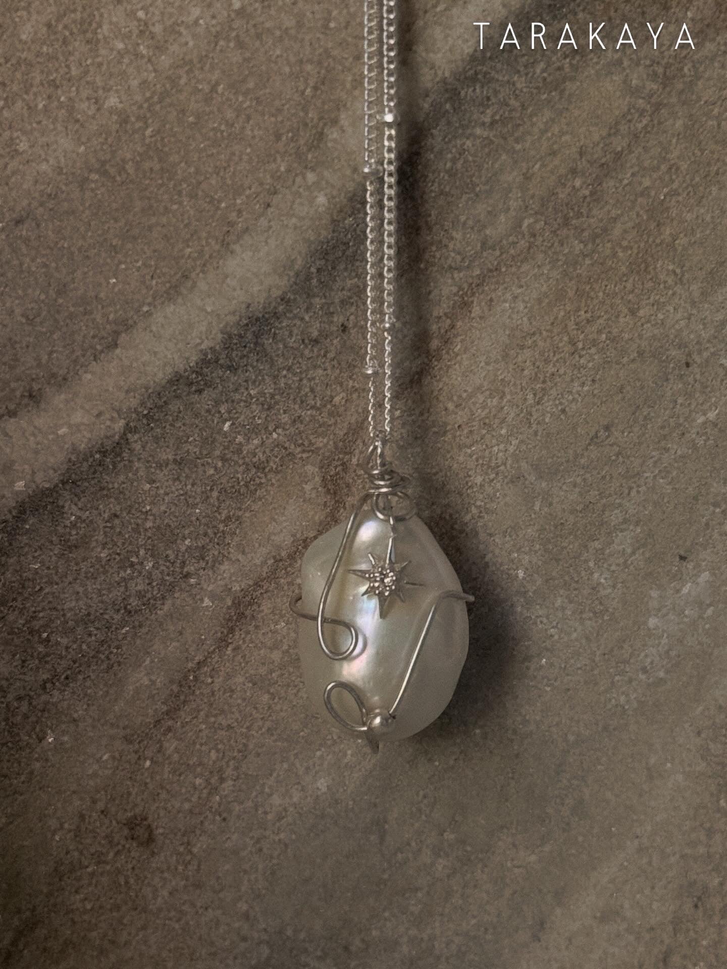 925 Sterling Silver One Of a Kind Baroque Pearl -White Topaz North Star Charm - Cable Dot Chain Handcrafted Necklace