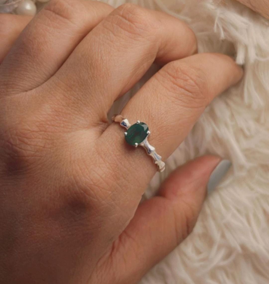 Green onyx gemstone ring in sterling silver