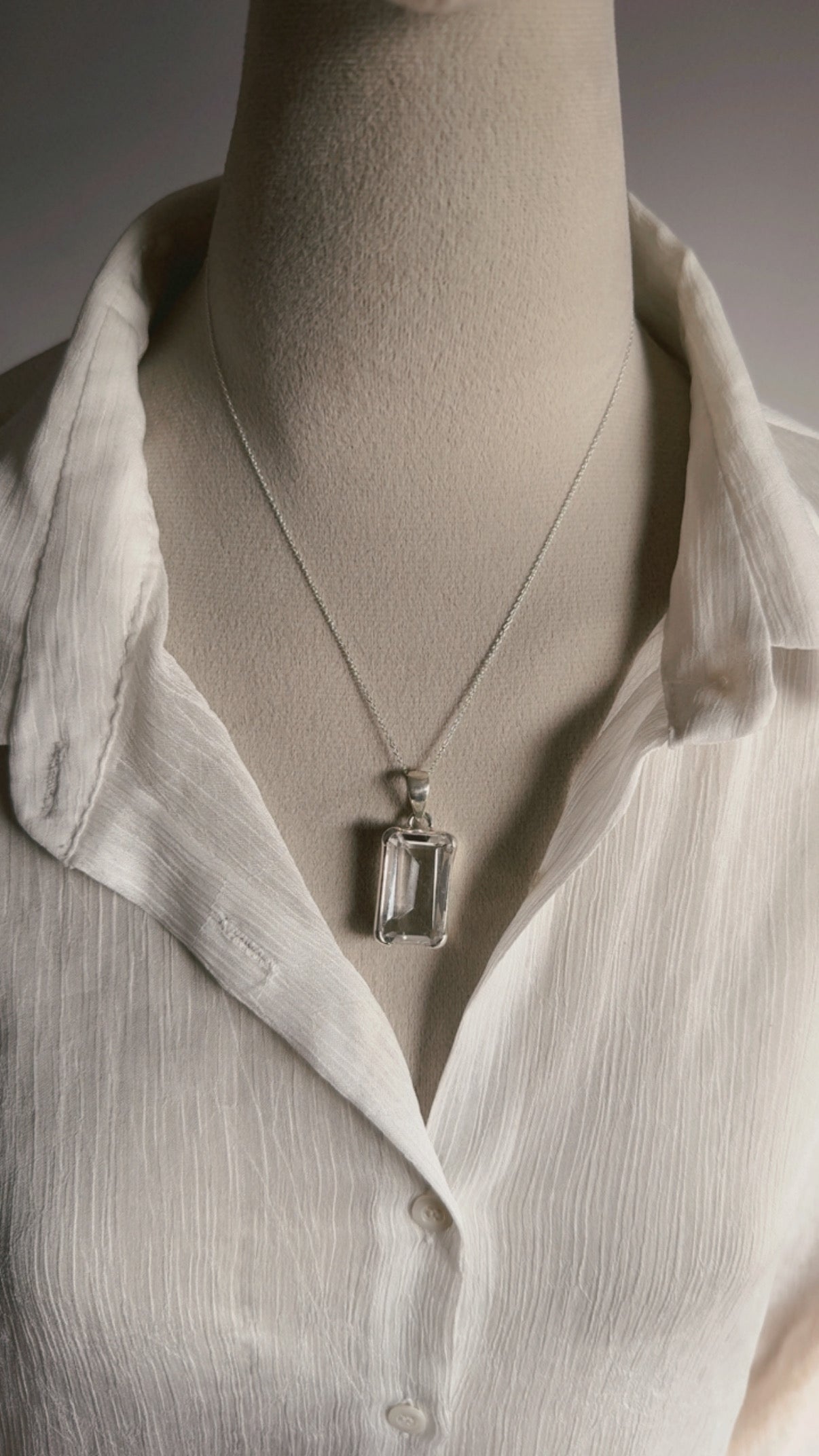 Clear Quartz Rectangular Big Statement Handcrafted 925 Sterling Silver Pendant