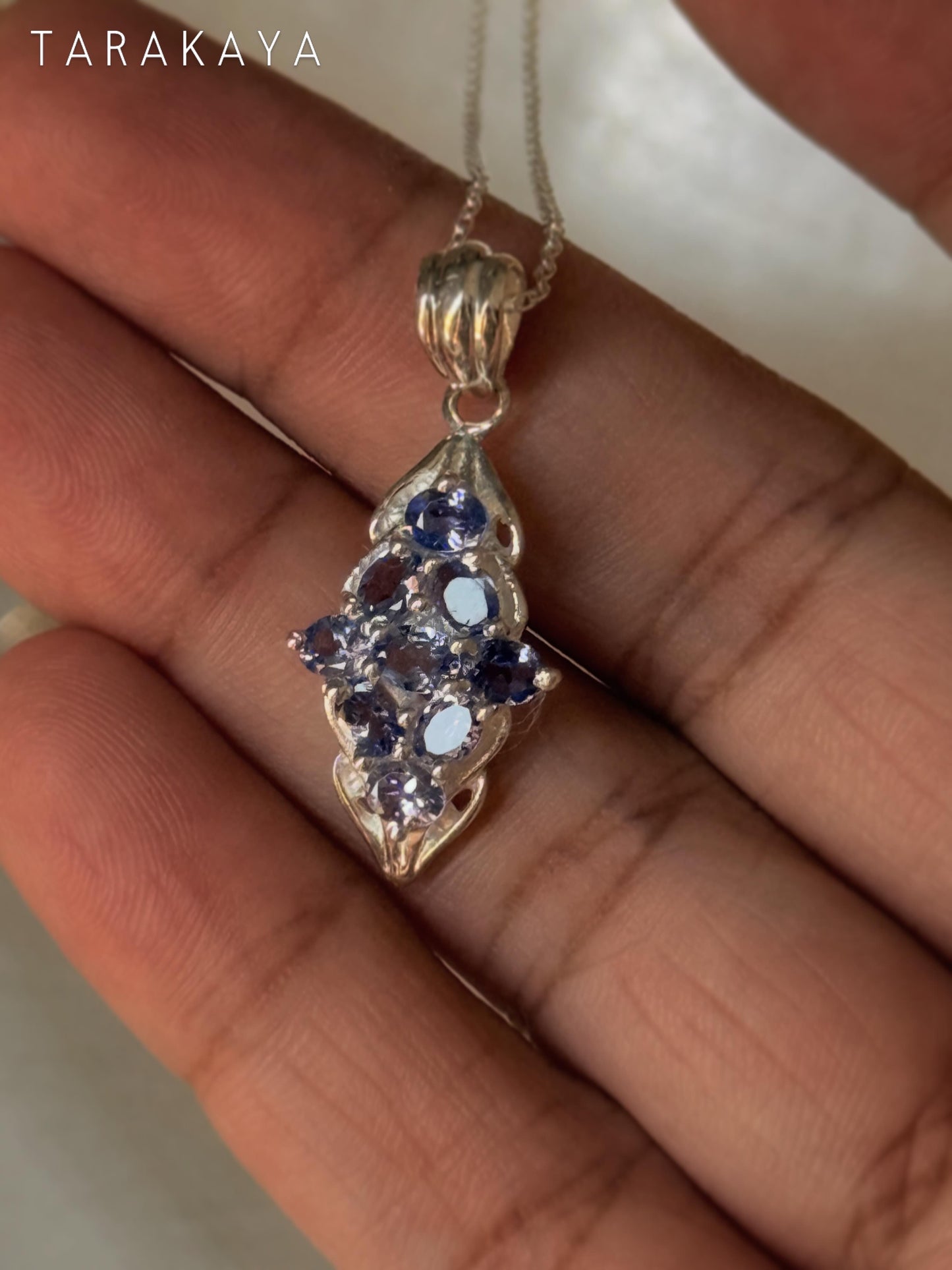 925 Sterling Silver Tanzanite leaf Flower Statement Pendant
