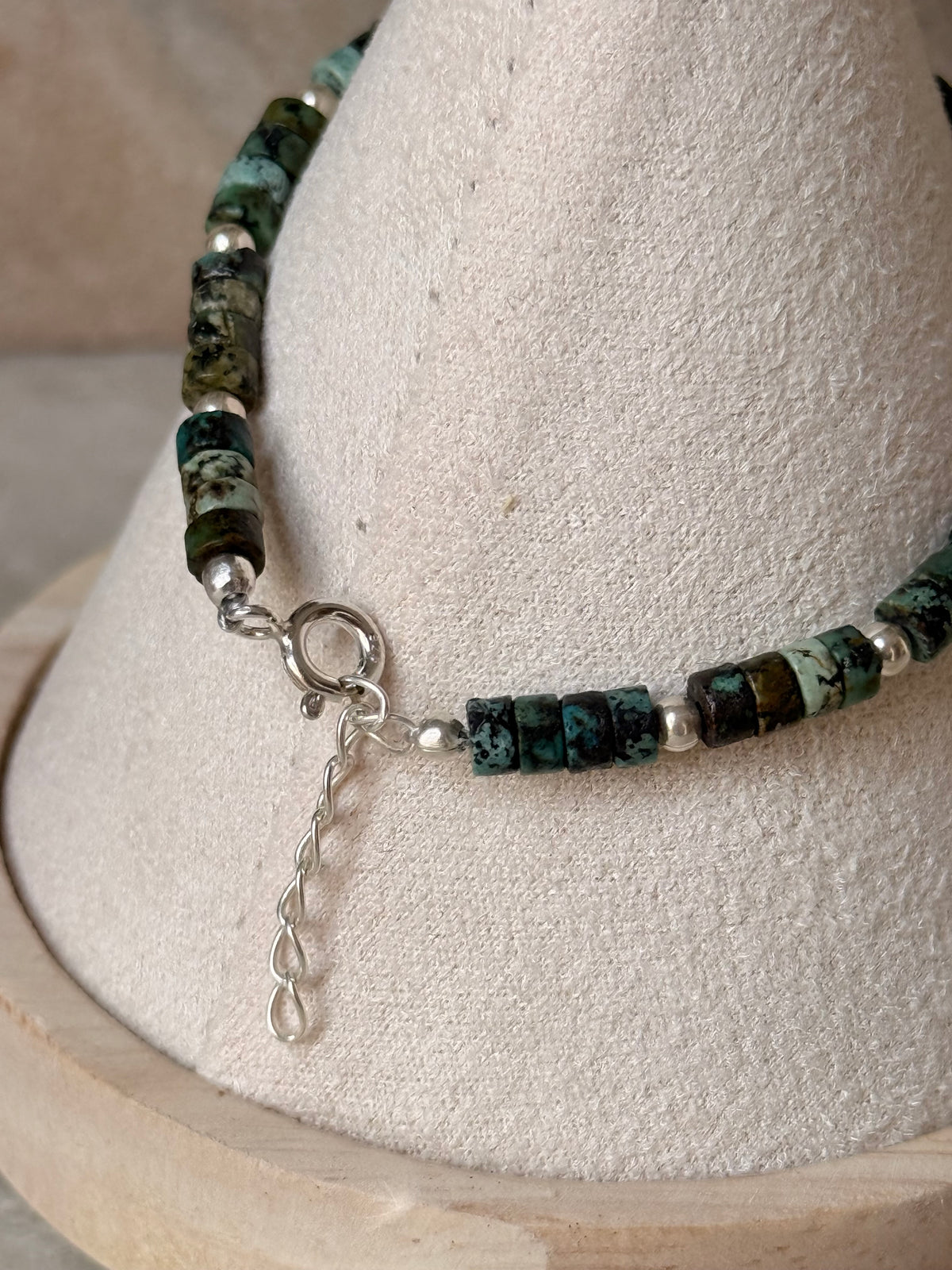 925 Sterling Silver African Turquoise Flat Tube Crystal Silver Balls Bracelet