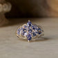 925 Sterling Silver Natural Tanzanite Faceted Flower Vintage Style Band Statement Ring