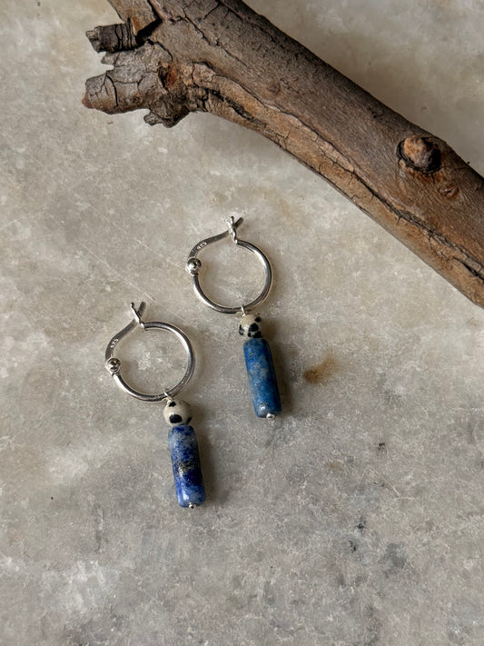 925 Sterling Silver Lapis, Dalmation Jasper Italian Hoops