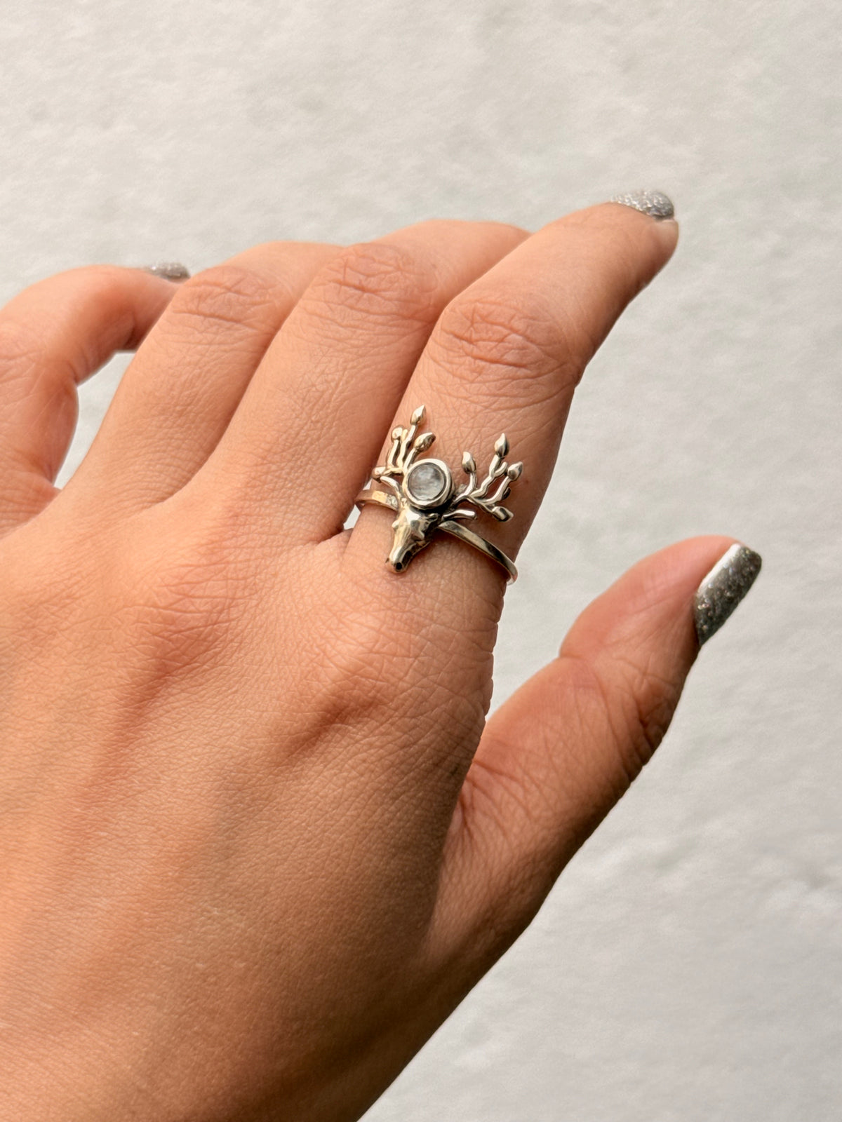 925 Sterling Silver Antler Moonstone Ring