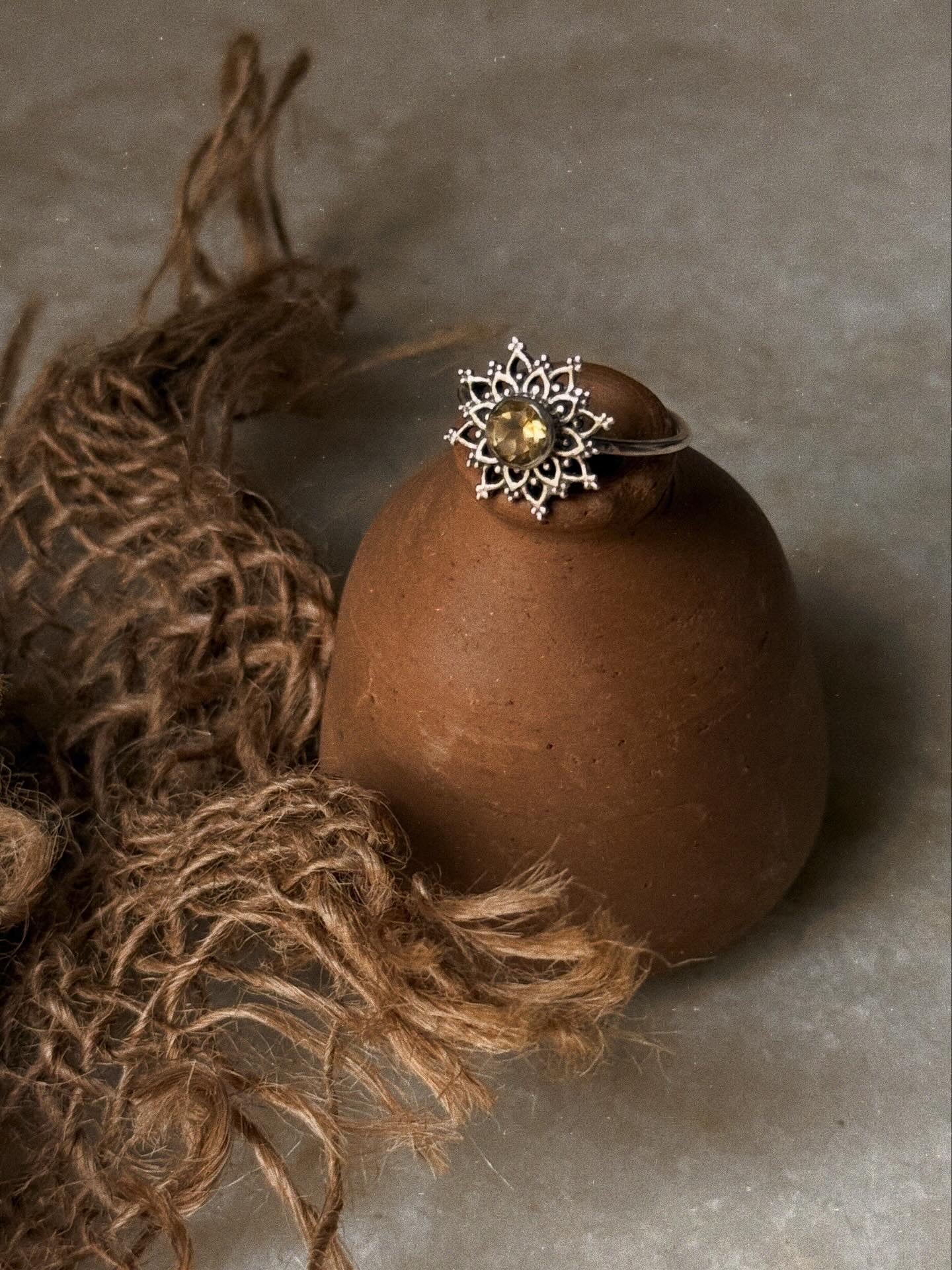 Citrine Mandala 925 Sterling Silver Ring