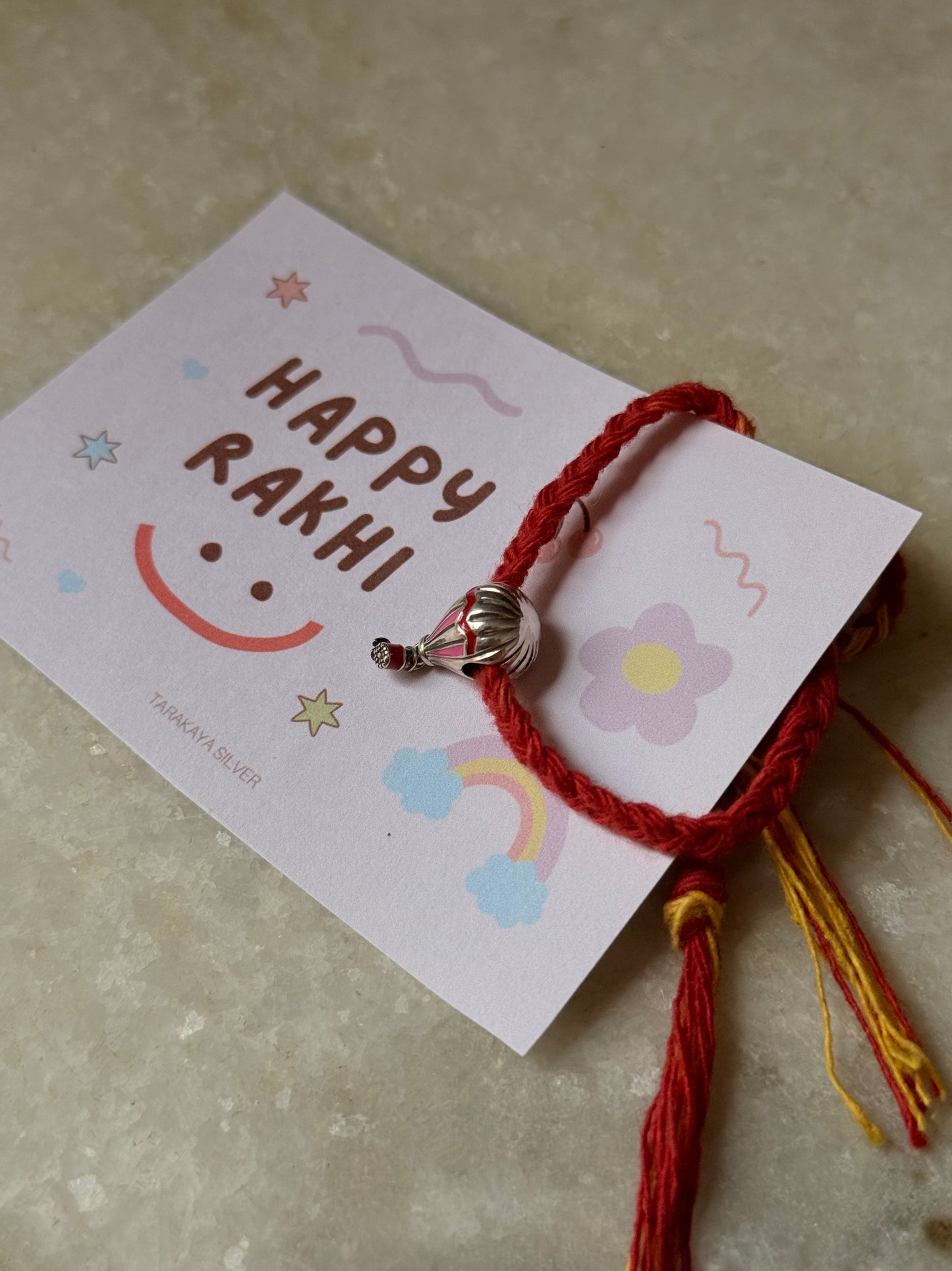 925 Sterling Silver Hot Air Balloon Charm - Reusable as Pendant / Bracelet Charm Handcrafted Rakhi