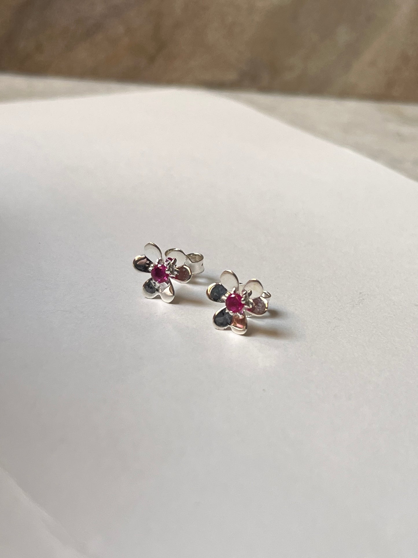 Ruby Lab Grown Flower 925 Sterling Silver Studs
