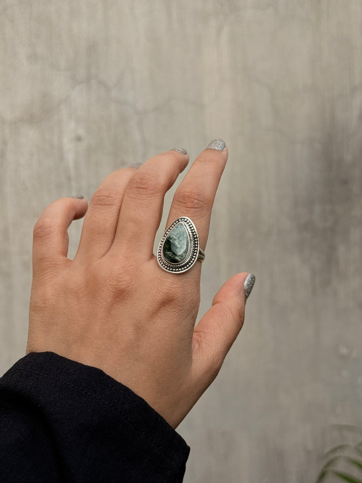 925 Sterling Silver Pear Jasper Handcrafted Ring
