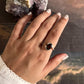 Smokey quartz oval cut silver ring with cross detail