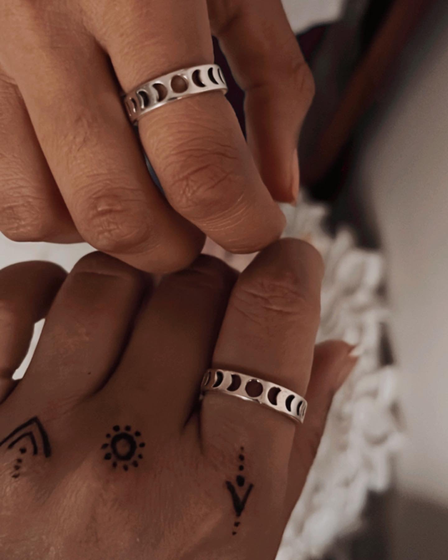 Celestial Inspired Moon Phases Silver Band