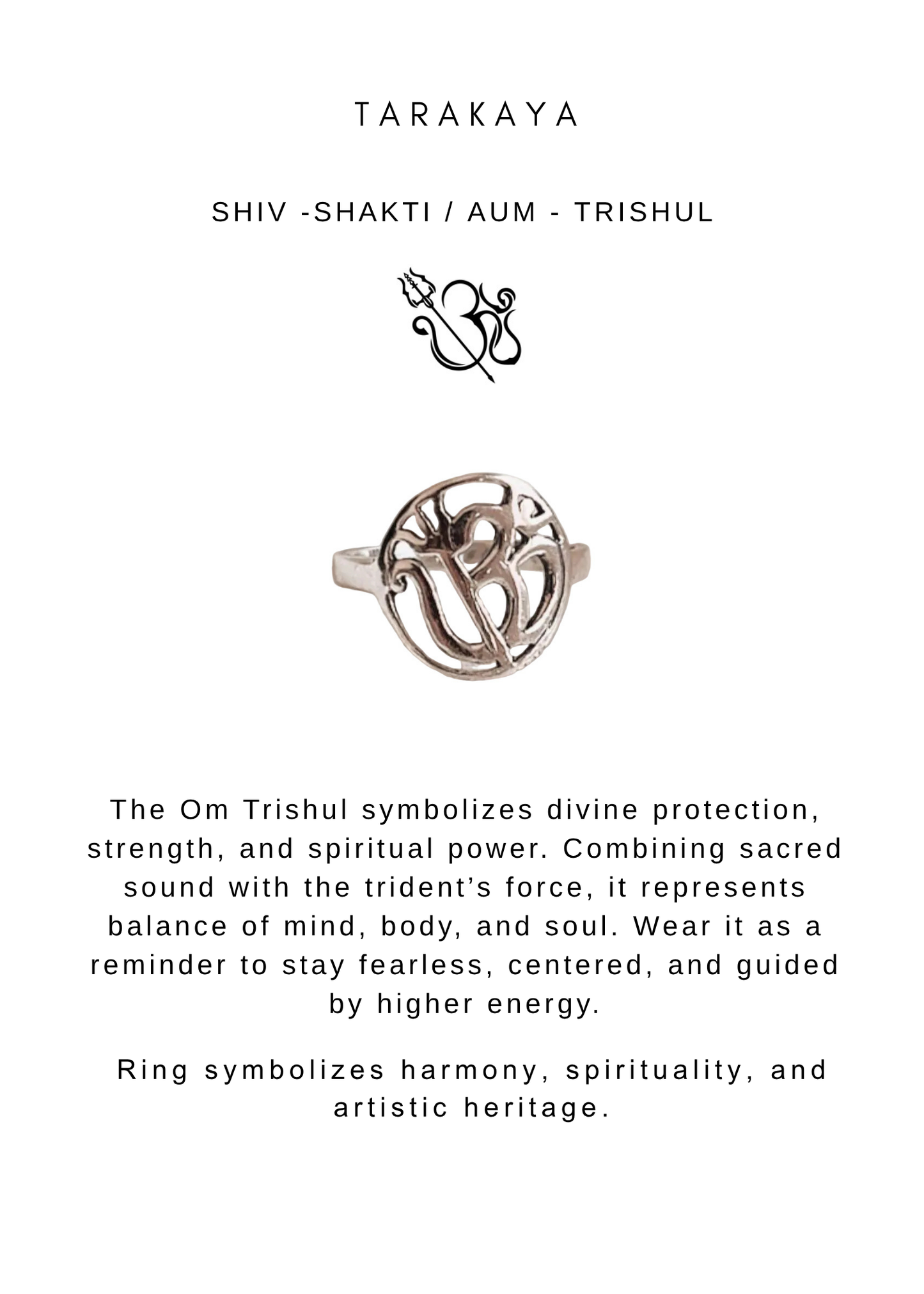 925 Sterling Silver Boho Shiv -Shakti / Aum - Trishul Round Ring