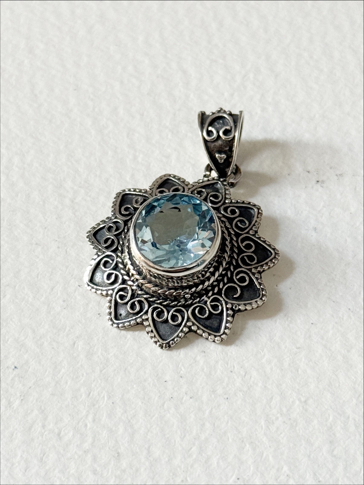 Blue Topaz Mandala Boho 925 Sterling Silver Pendant